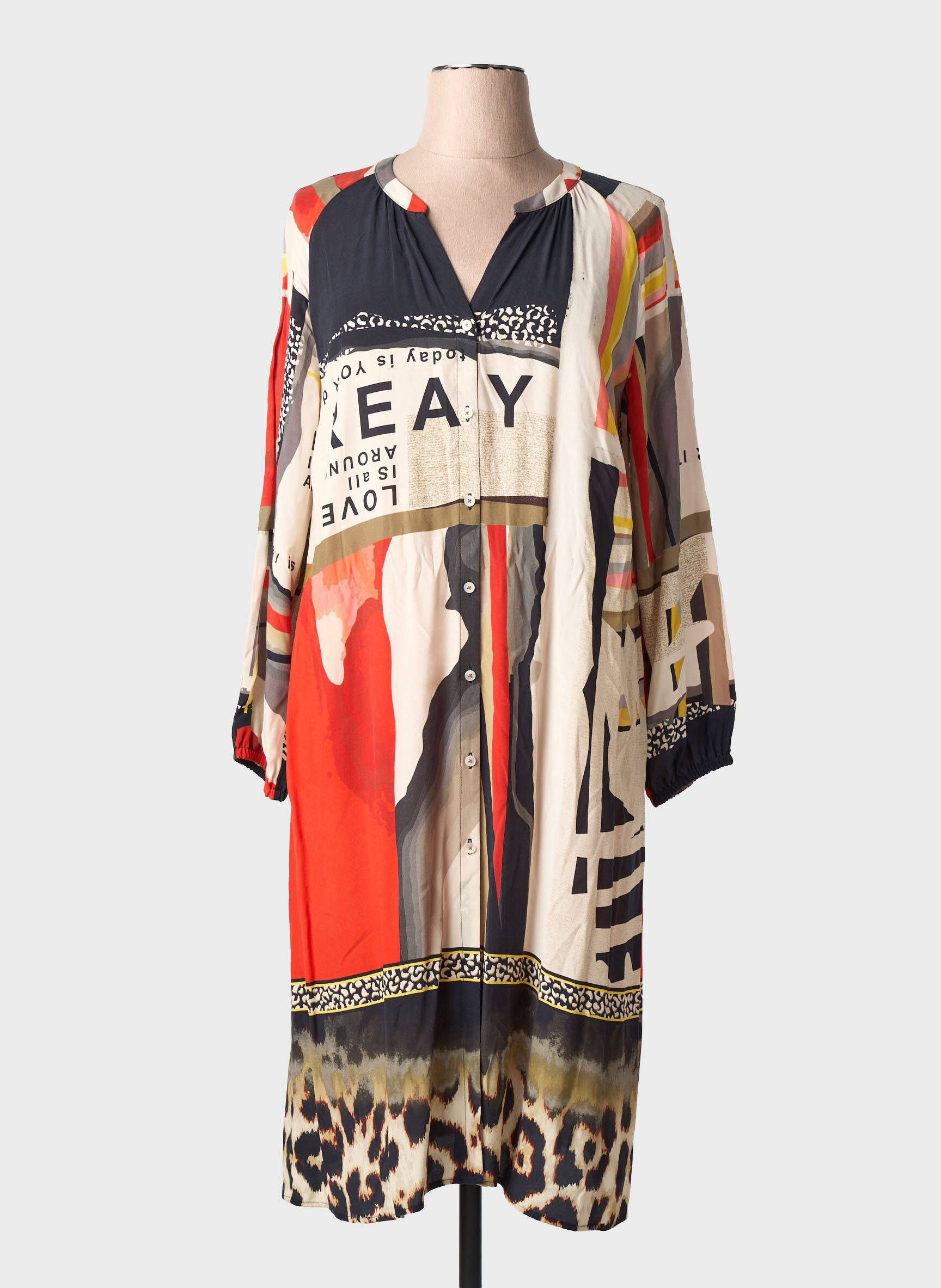 Rochie midi croială fluidă mâneci lungi bej TUZZI femeie