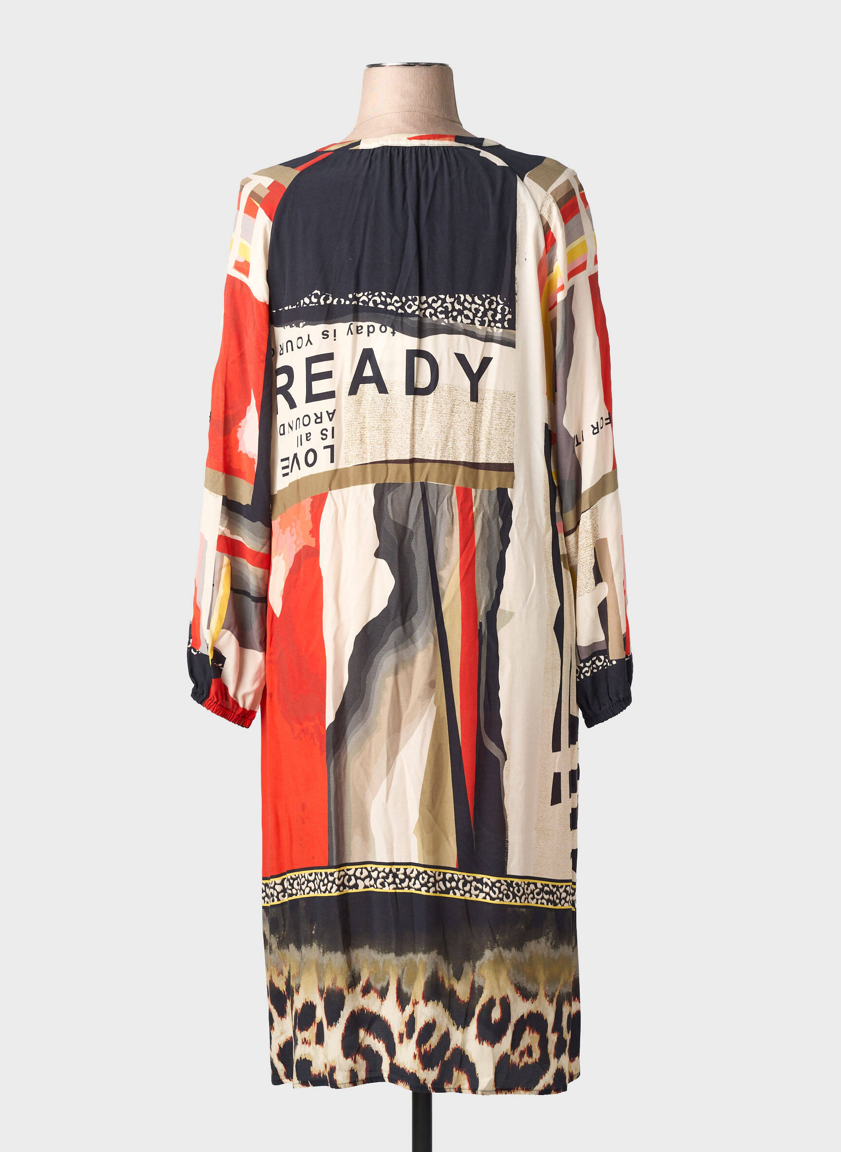 Rochie midi croială fluidă mâneci lungi bej TUZZI femeie