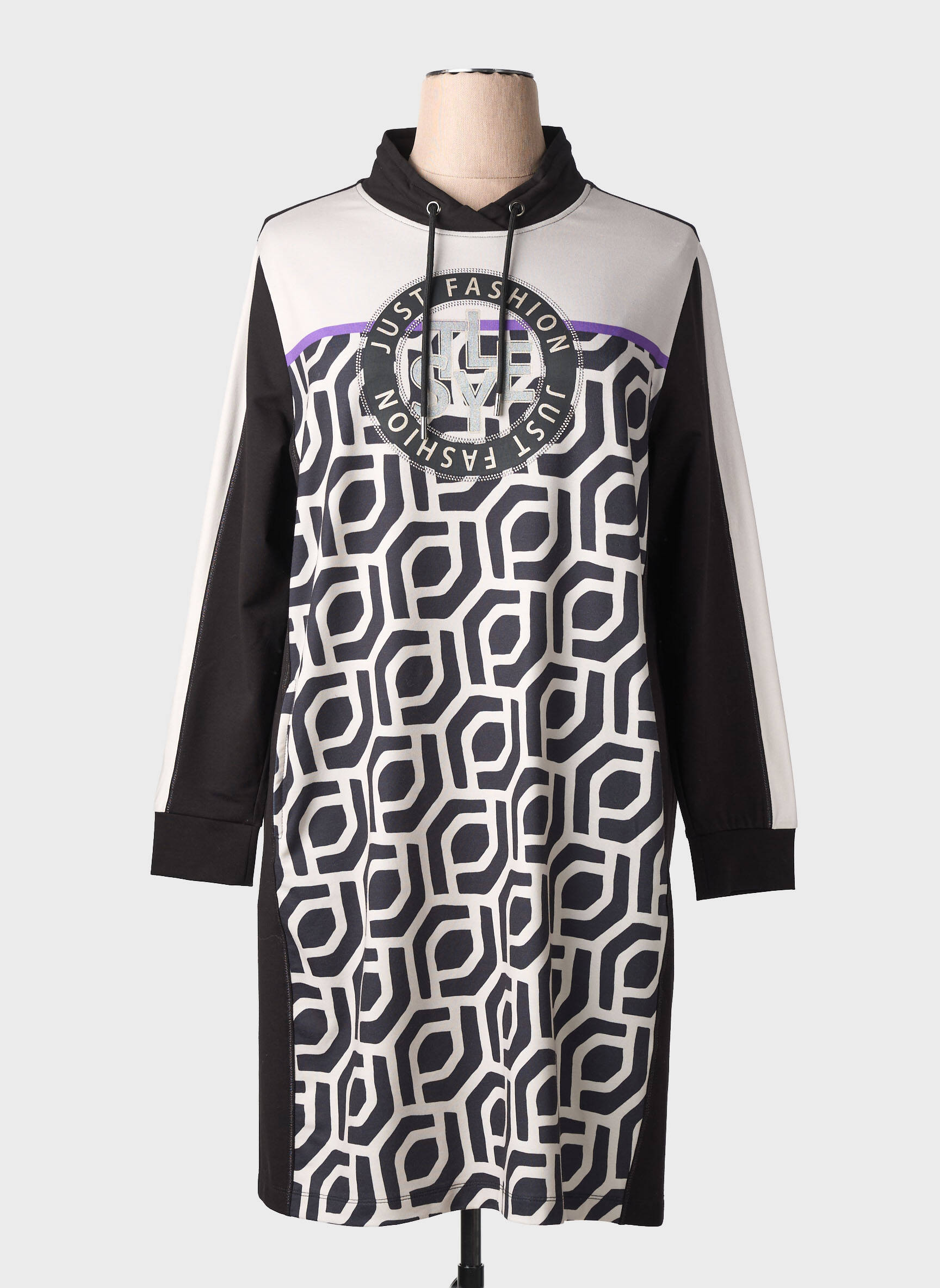 Rochie midi imprimeu fantezie mâneci lungi negru TUZZI femeie