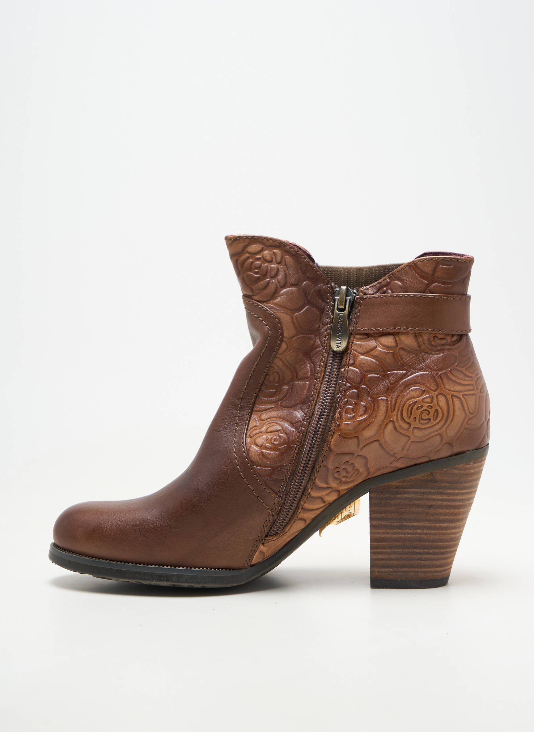 Botine/ghete material neted toc de 7 la 9 cm maro LAURA VITA femeie