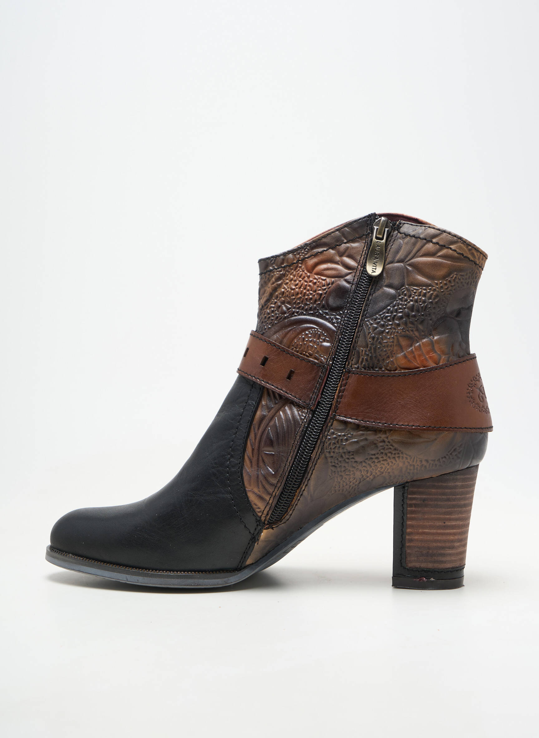 Botine/ghete material neted toc de 7 la 9 cm maro LAURA VITA femeie