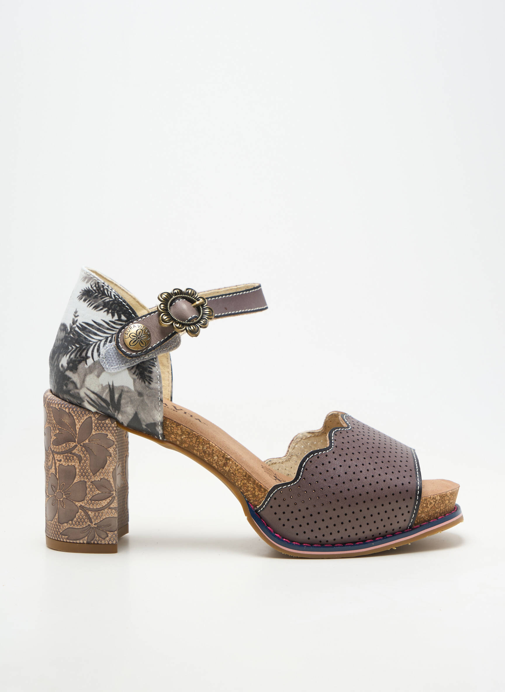 Sandale/pantofi decupați material neted toc de 7 la 9 cm gri LAURA VITA femeie