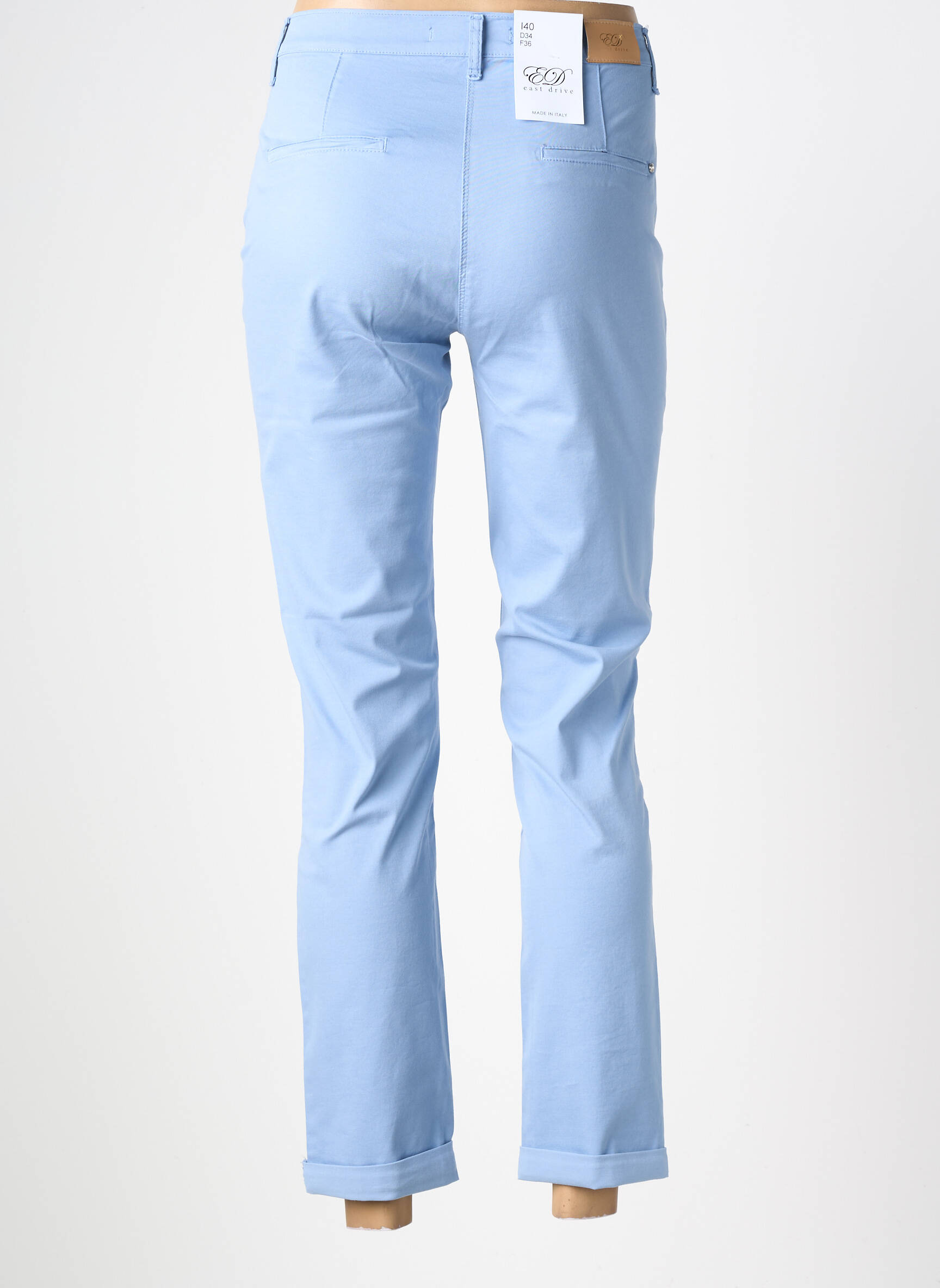 Pantalon chino țesătură poplin mărime normală albastru EAST DRIVE femeie