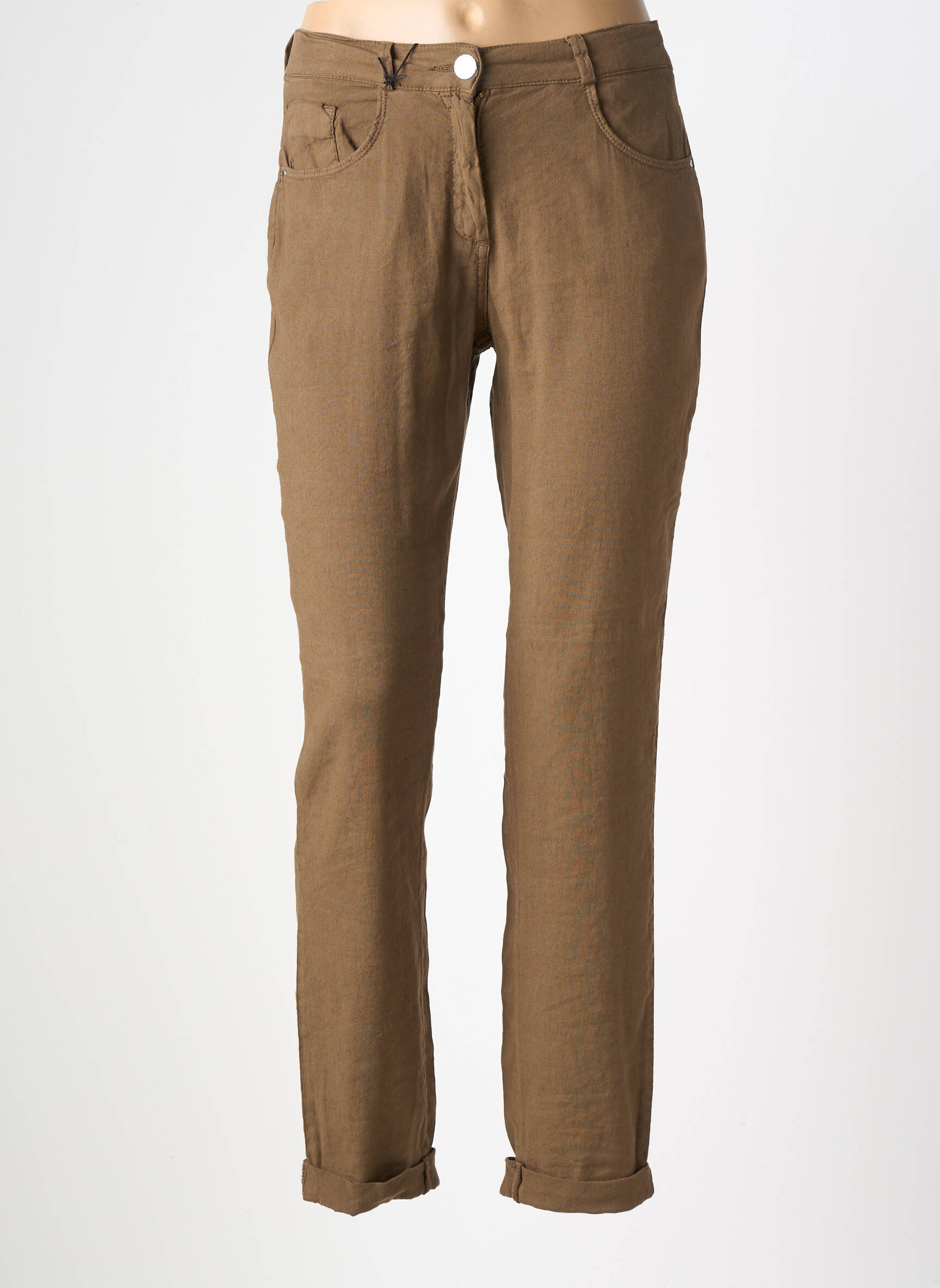 Pantalon slim țesătură poplin mărime normală maro EAST DRIVE femeie