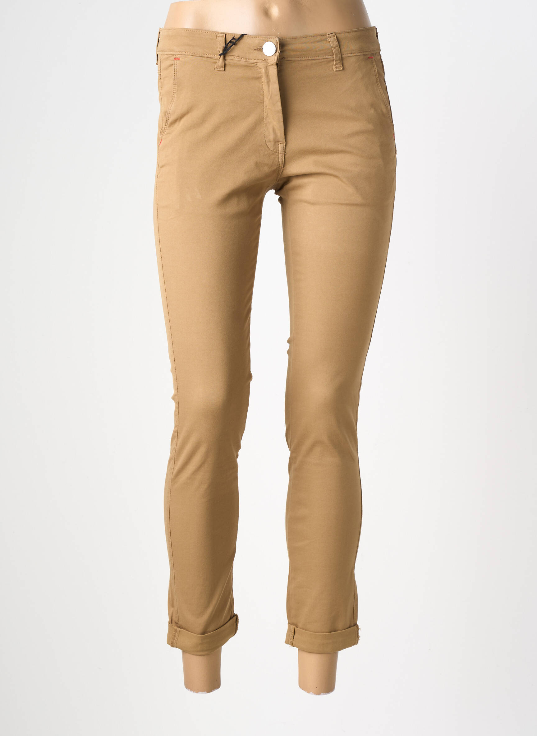 Pantalon chino țesătură poplin mărime normală maro EAST DRIVE femeie