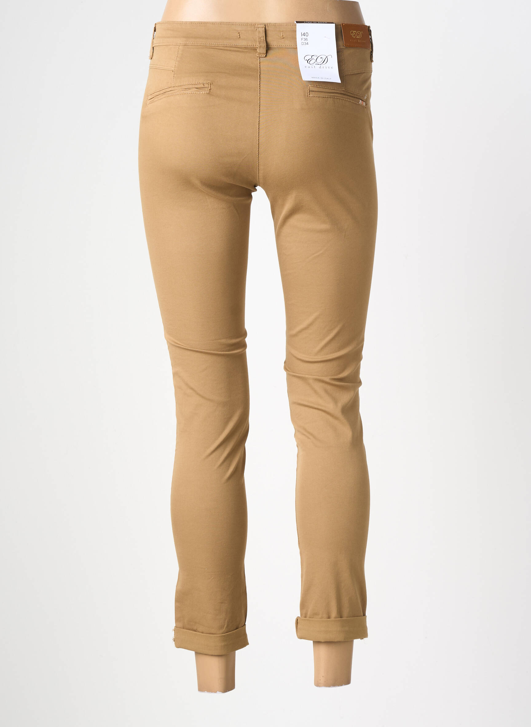 Pantalon chino țesătură poplin mărime normală maro EAST DRIVE femeie