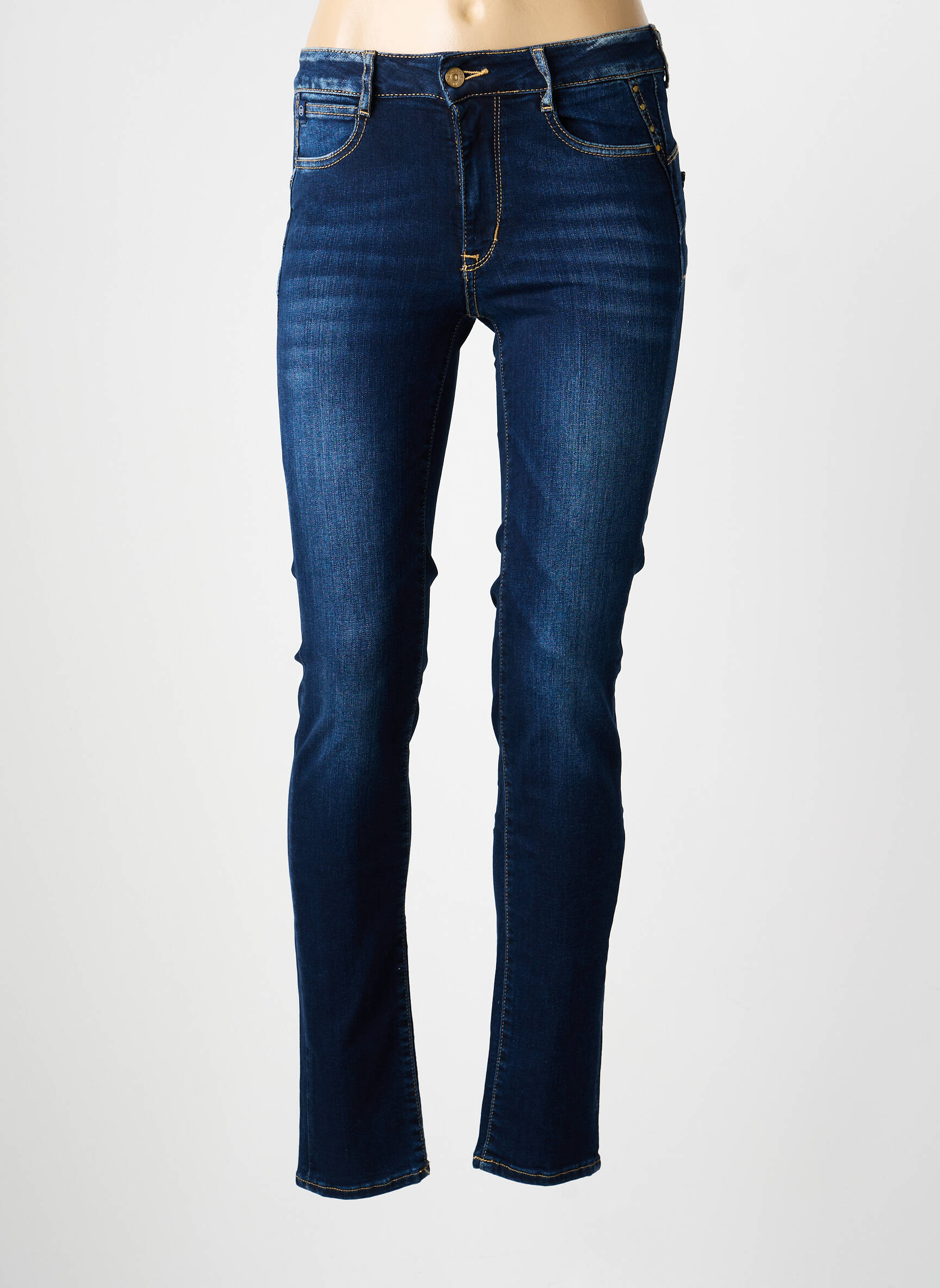 Blugi skinny țesătură brută mărime normală albastru LE TEMPS DES CERISES femeie