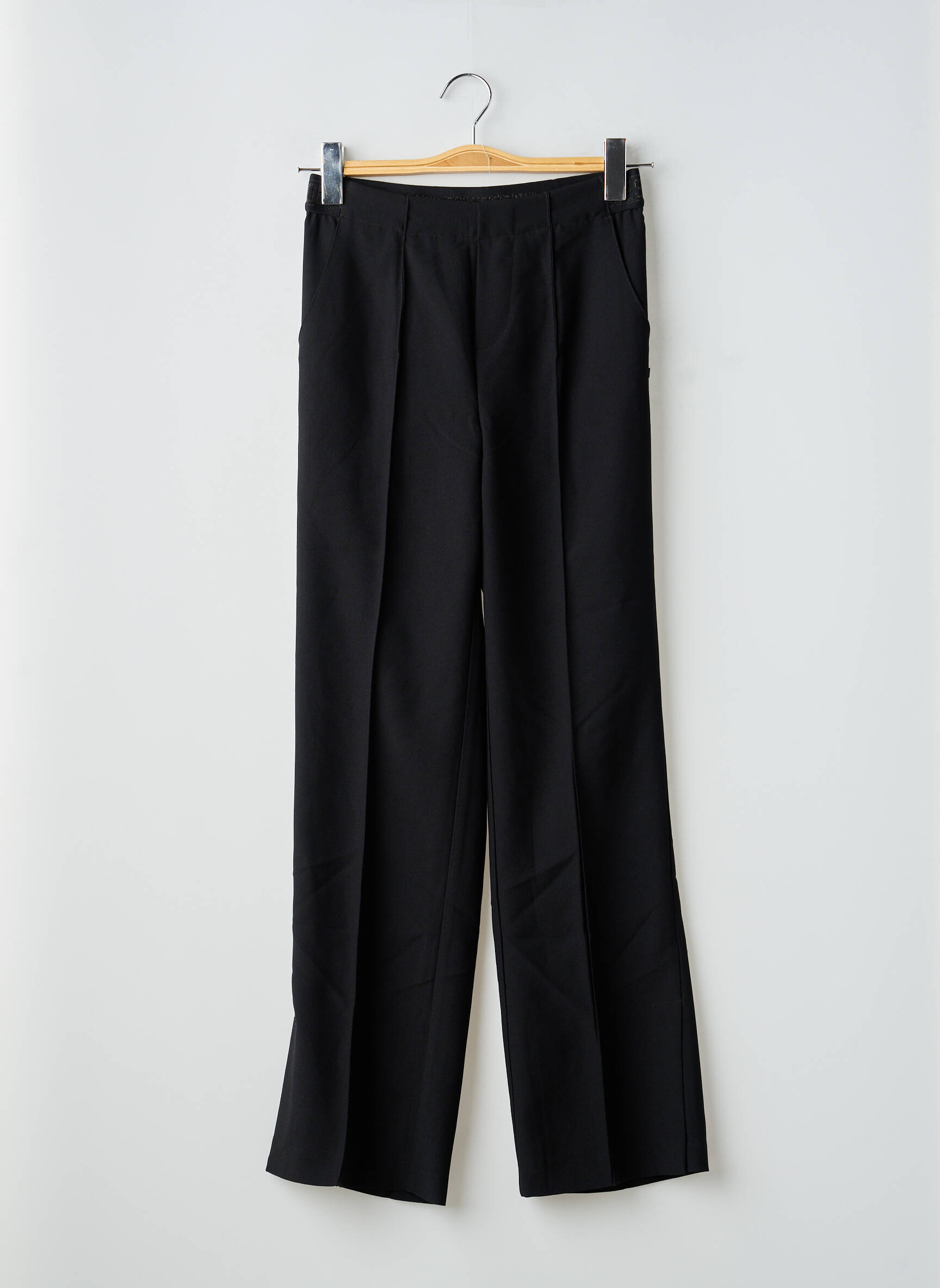 Pantalon drept țesătură crep mărime normală negru LE TEMPS DES CERISES femeie