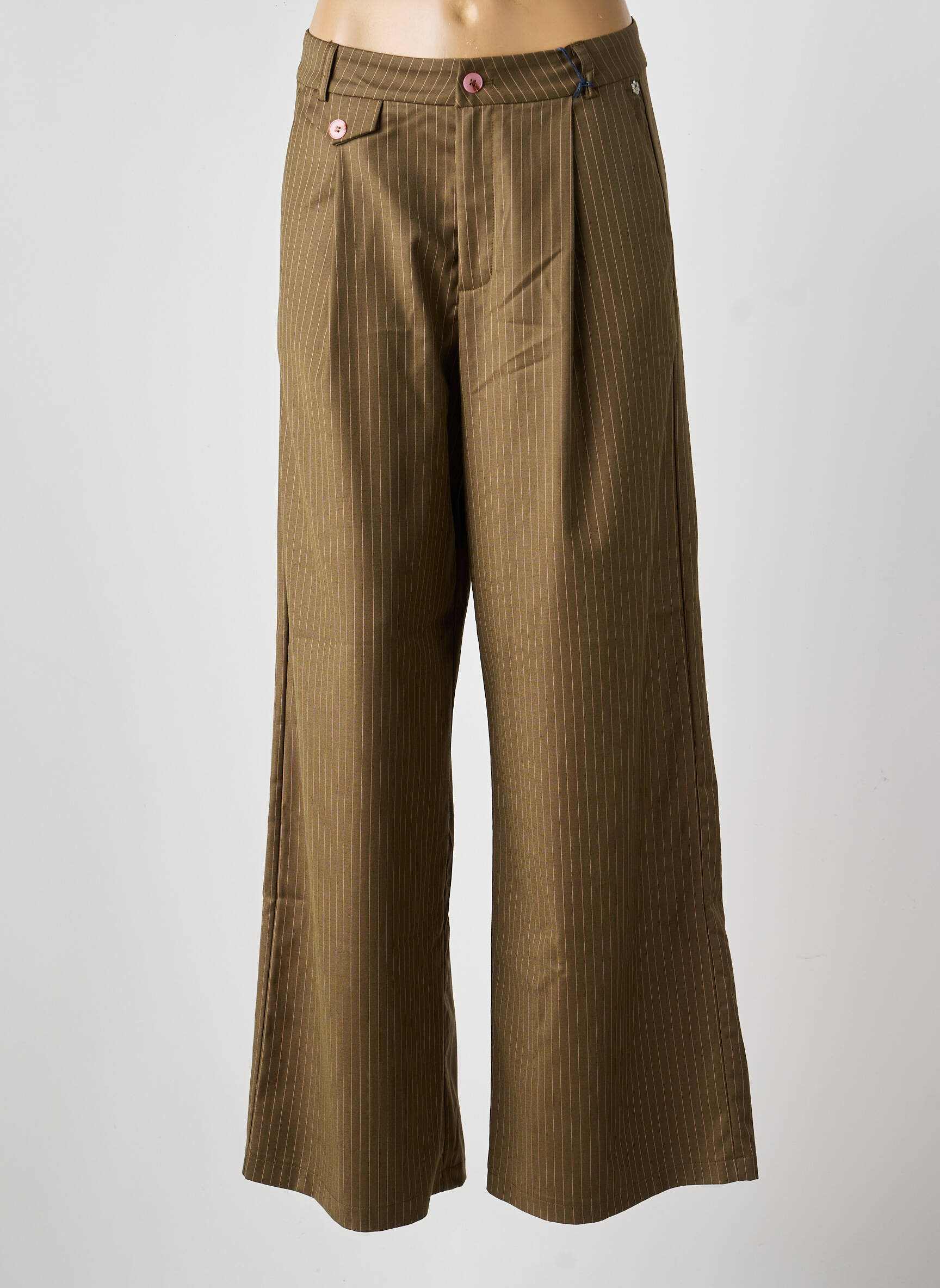 Pantalon larg țesătură poplin mărime normală verde FREEMAN T.PORTER femeie