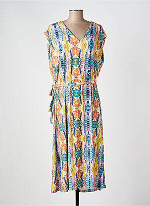Rochie midi imprimeu fantezie mâneci scurte albastru TINTA STYLE femeie