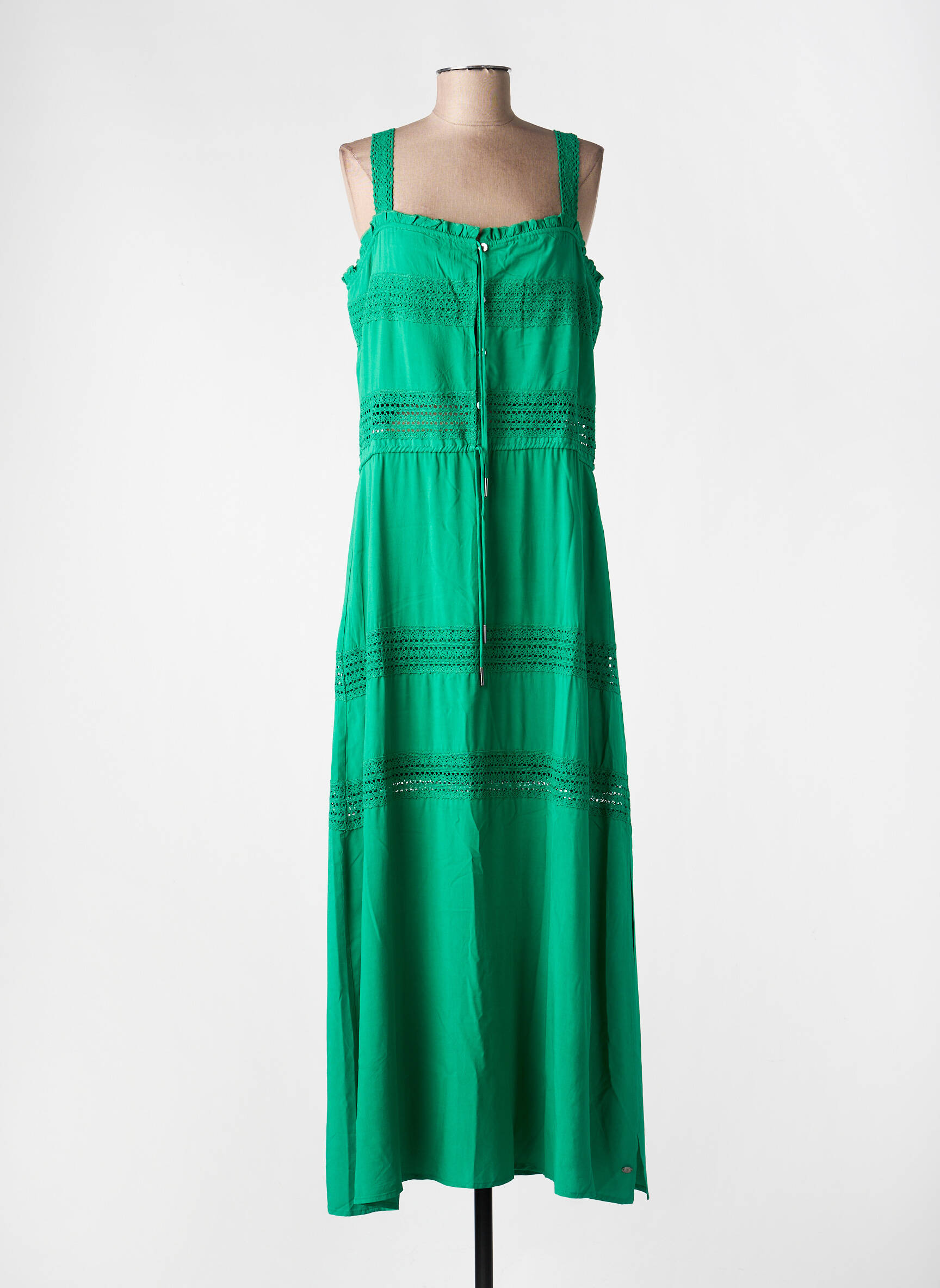 Rochie lungă croială cambrată bretele subțiri verde FREEMAN T.PORTER femeie