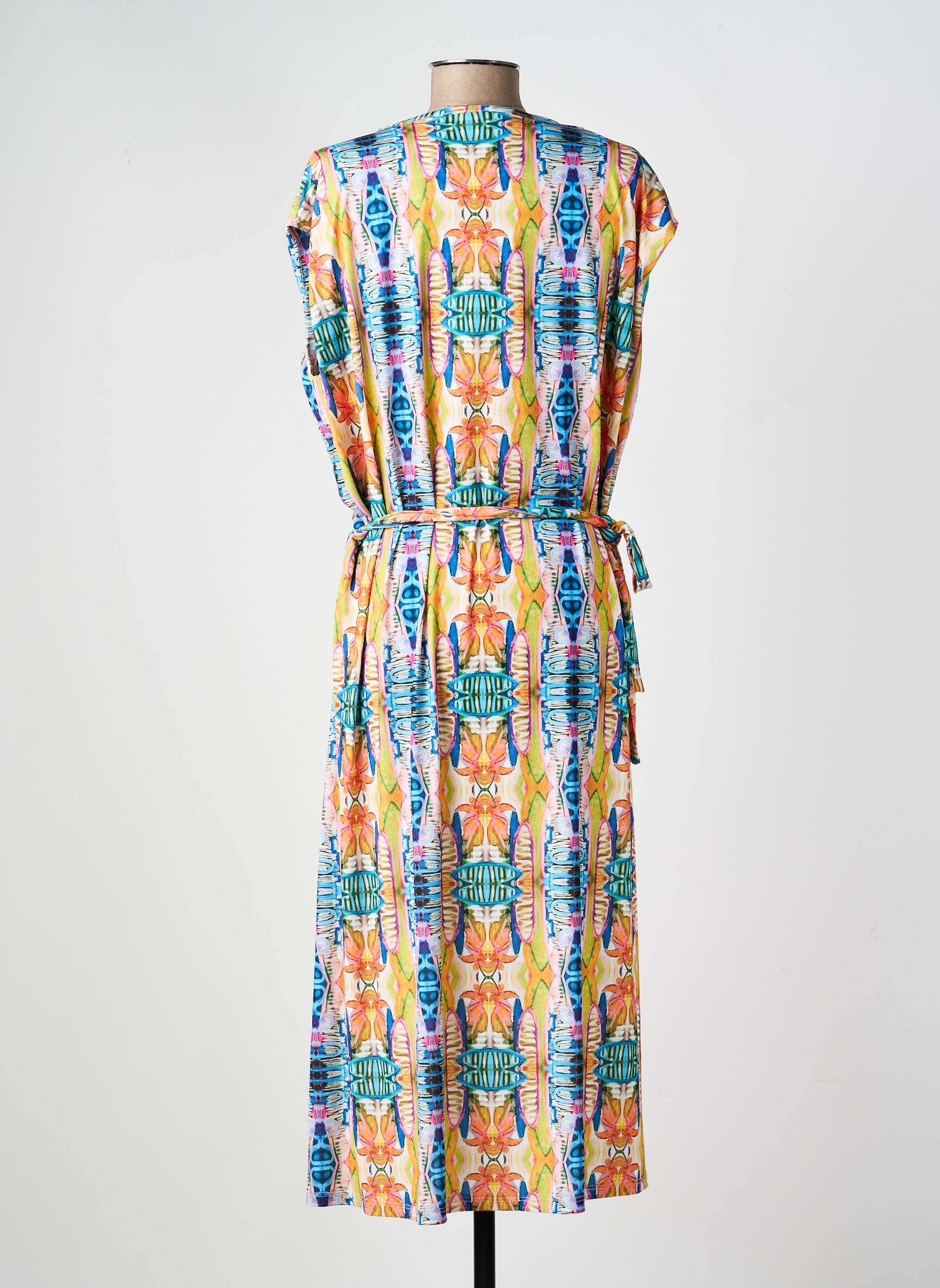 Rochie midi imprimeu fantezie mâneci scurte albastru TINTA STYLE femeie
