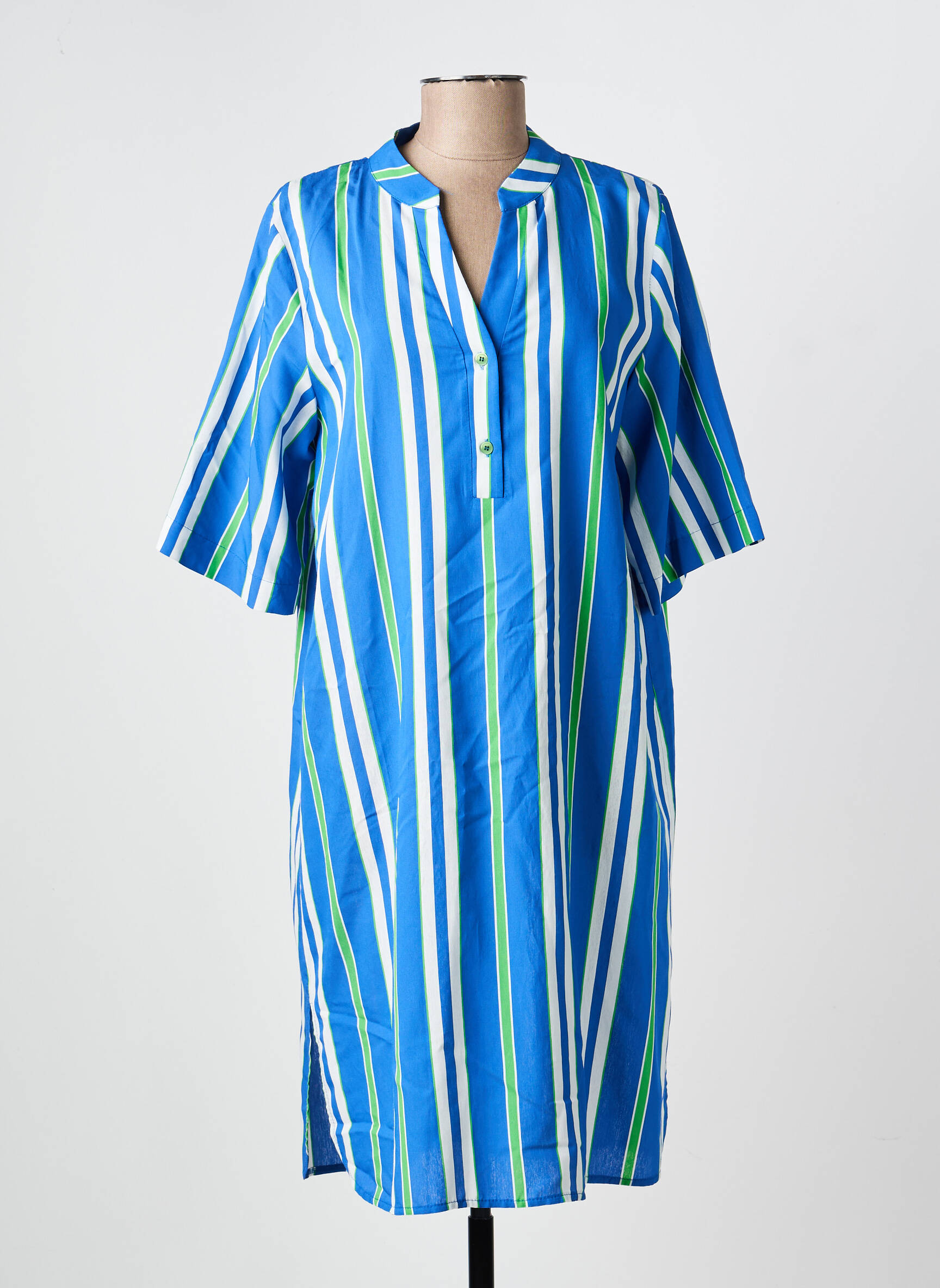 Rochie midi țesătură crep mâneci scurte albastru O'MER femeie