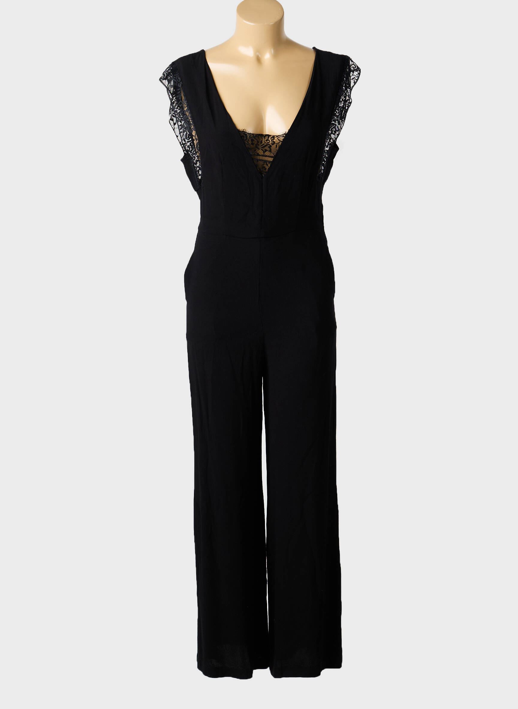 Salopetă-pantalon țesătură crep mâneci scurte negru ARTLOVE femeie