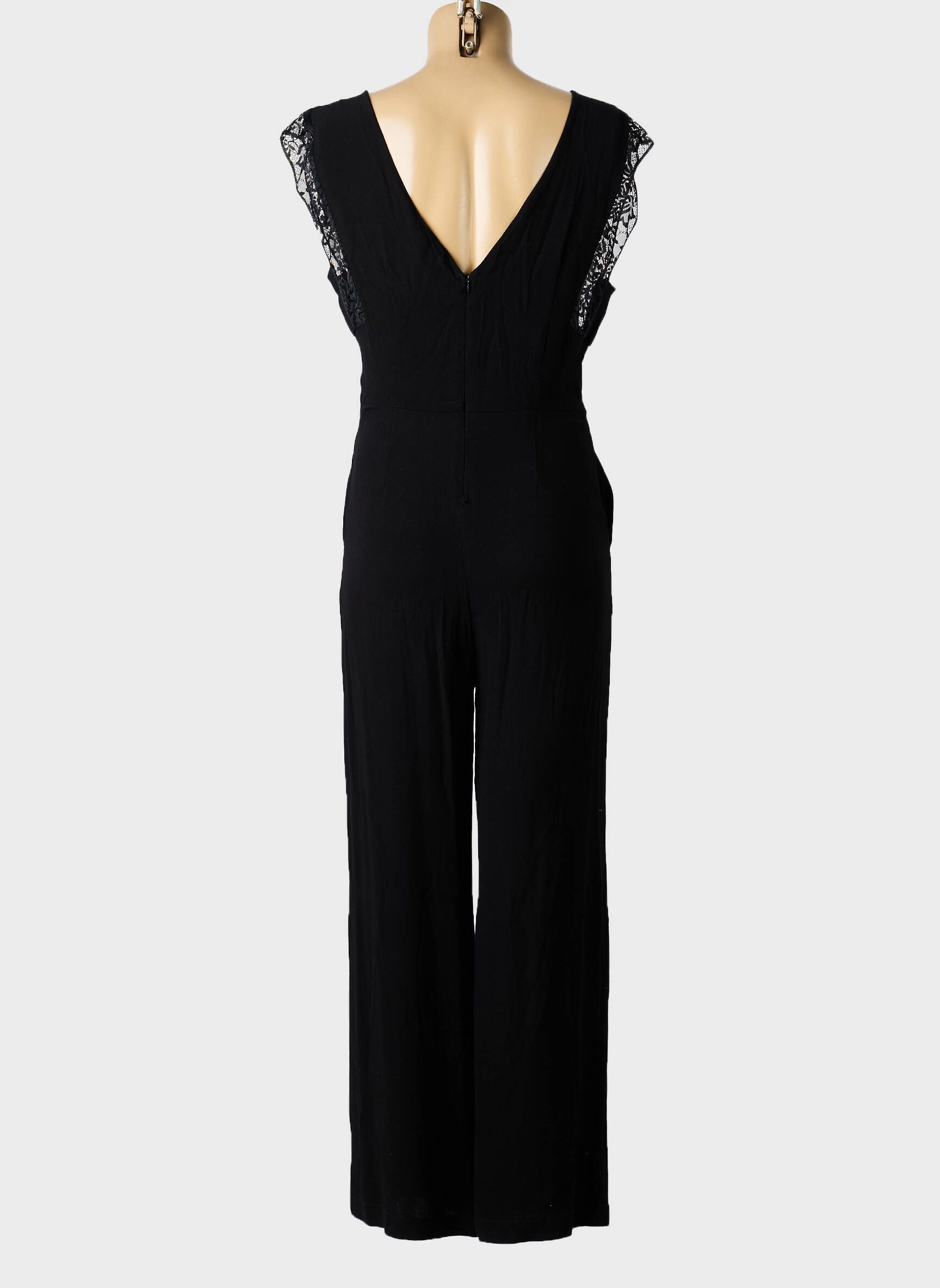 Salopetă-pantalon țesătură crep mâneci scurte negru ARTLOVE femeie