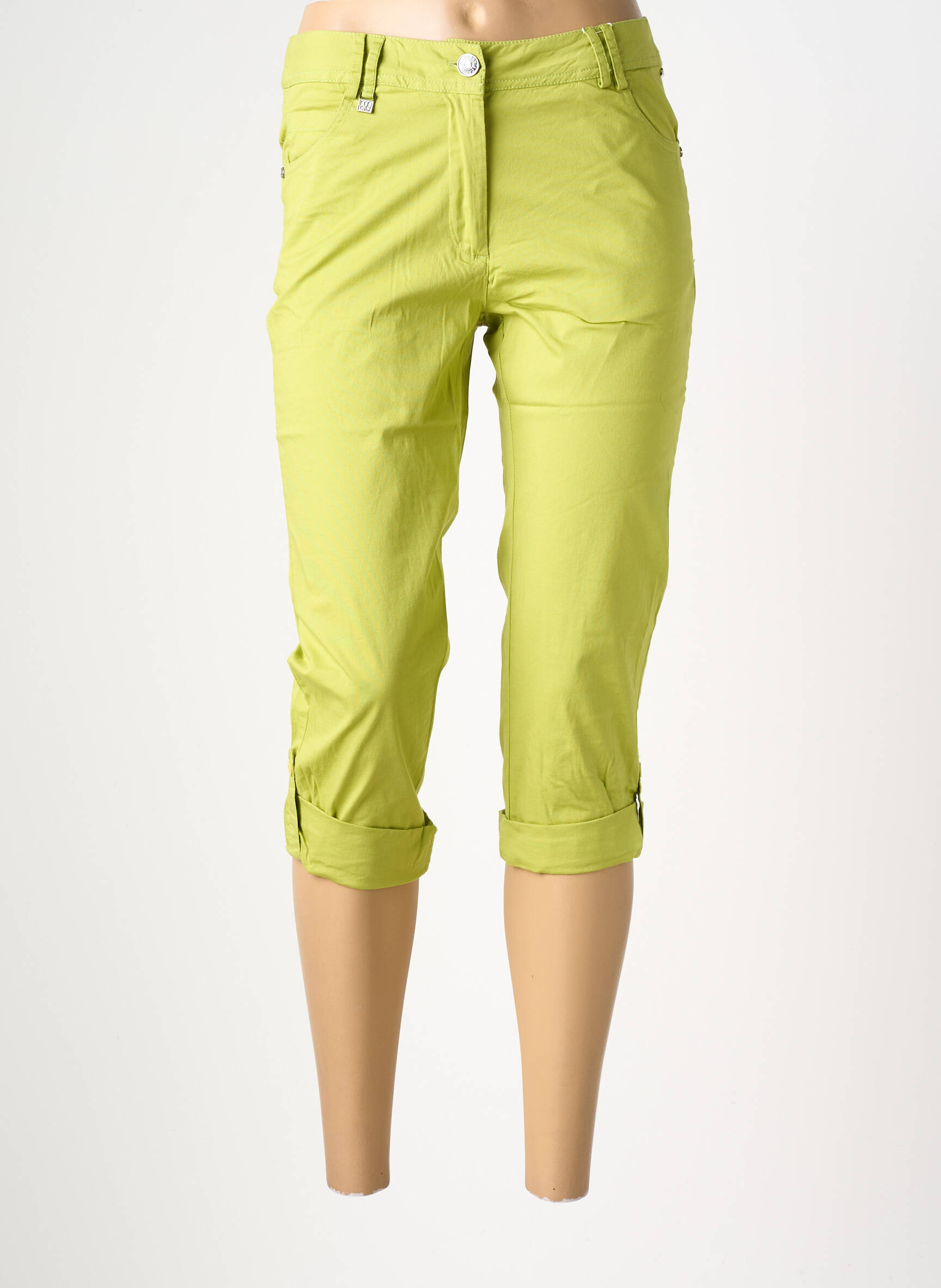 Pantalon trei sferturi țesătură poplin mărime normală verde AGATHE & LOUISE femeie