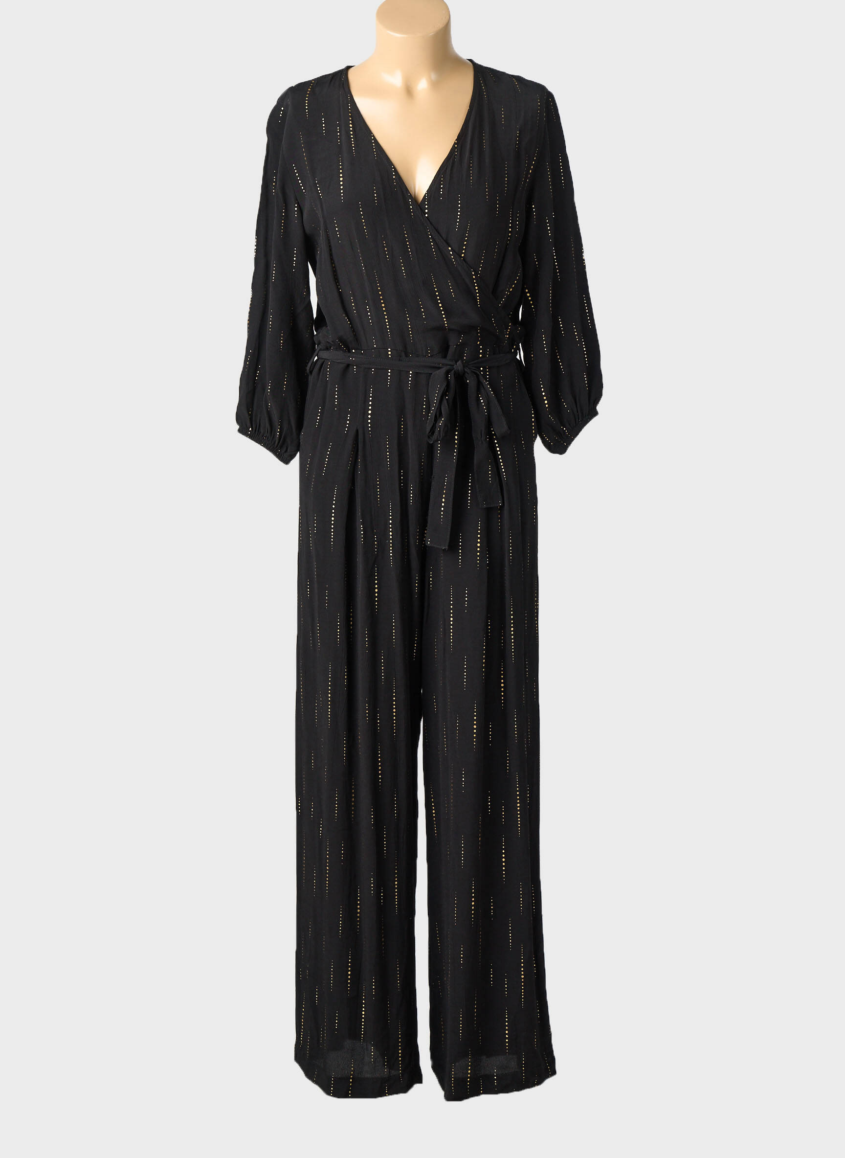 Salopetă-pantalon țesătură crep mâneci 3/4 negru MADEMOISELLE YEYE femeie