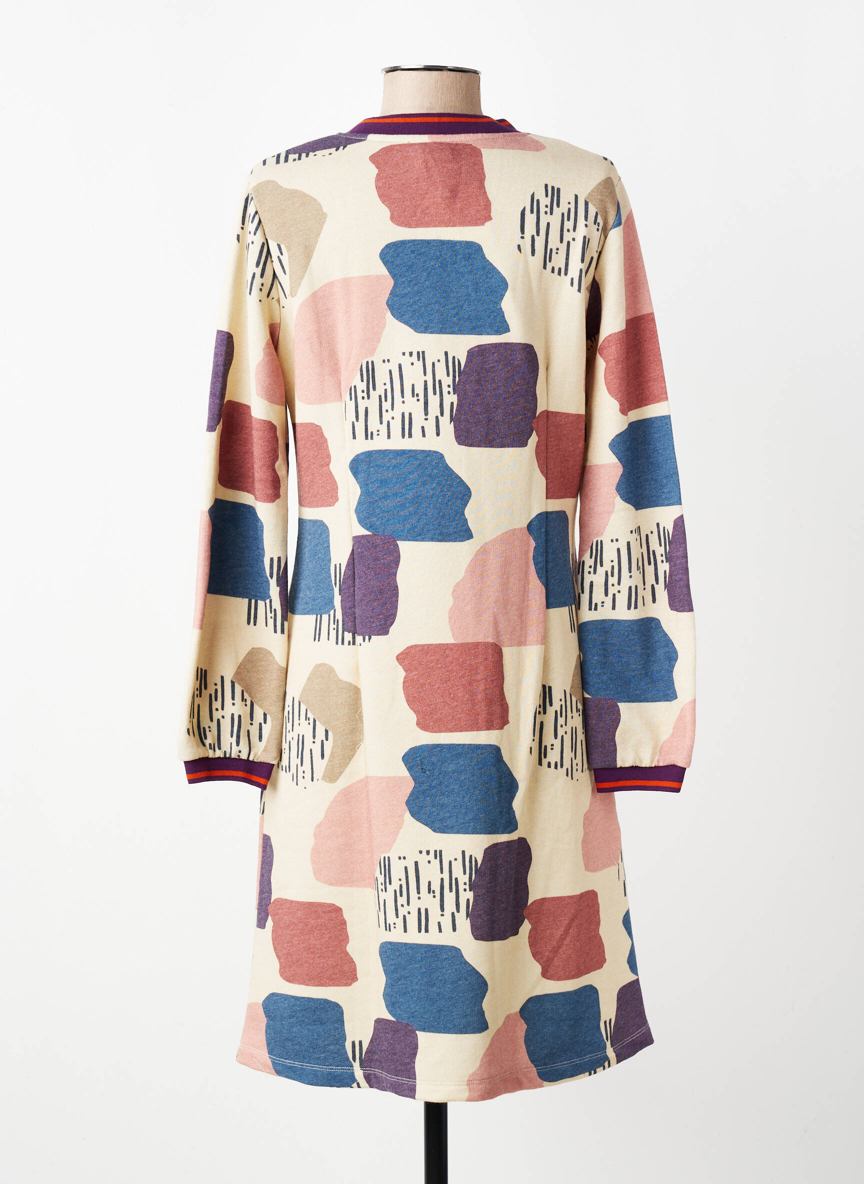 Rochie midi imprimeu fantezie mâneci lungi bej MADE IN SENS femeie