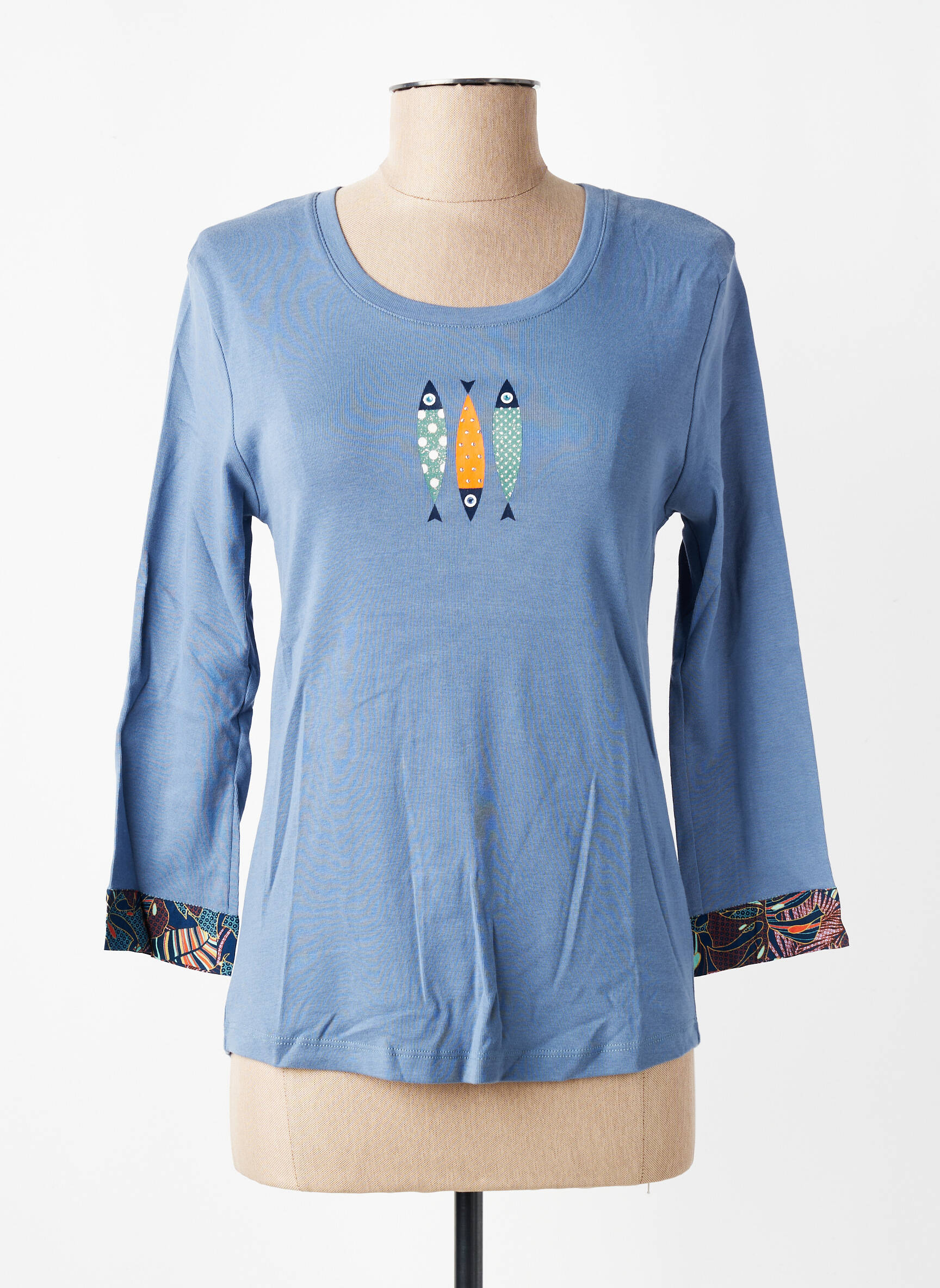 Tricou mâneci 3/4 mâneci 3/4 albastru THALASSA femeie