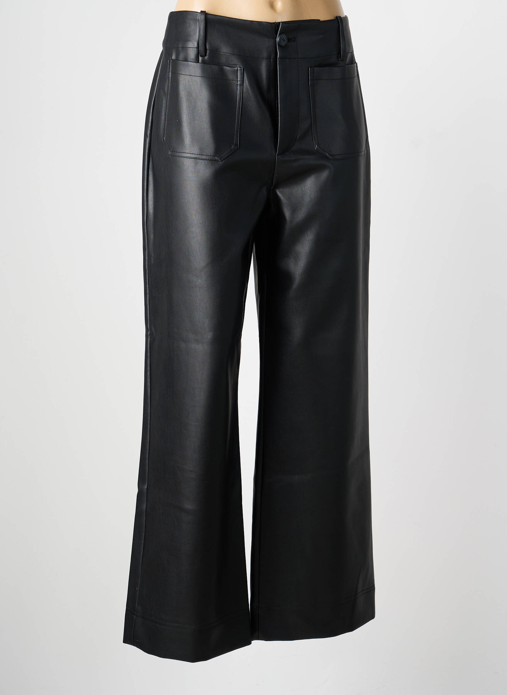Pantalon larg închidere cu fermoar sub clapetă cu nasturi talie înaltă negru DERHY femeie