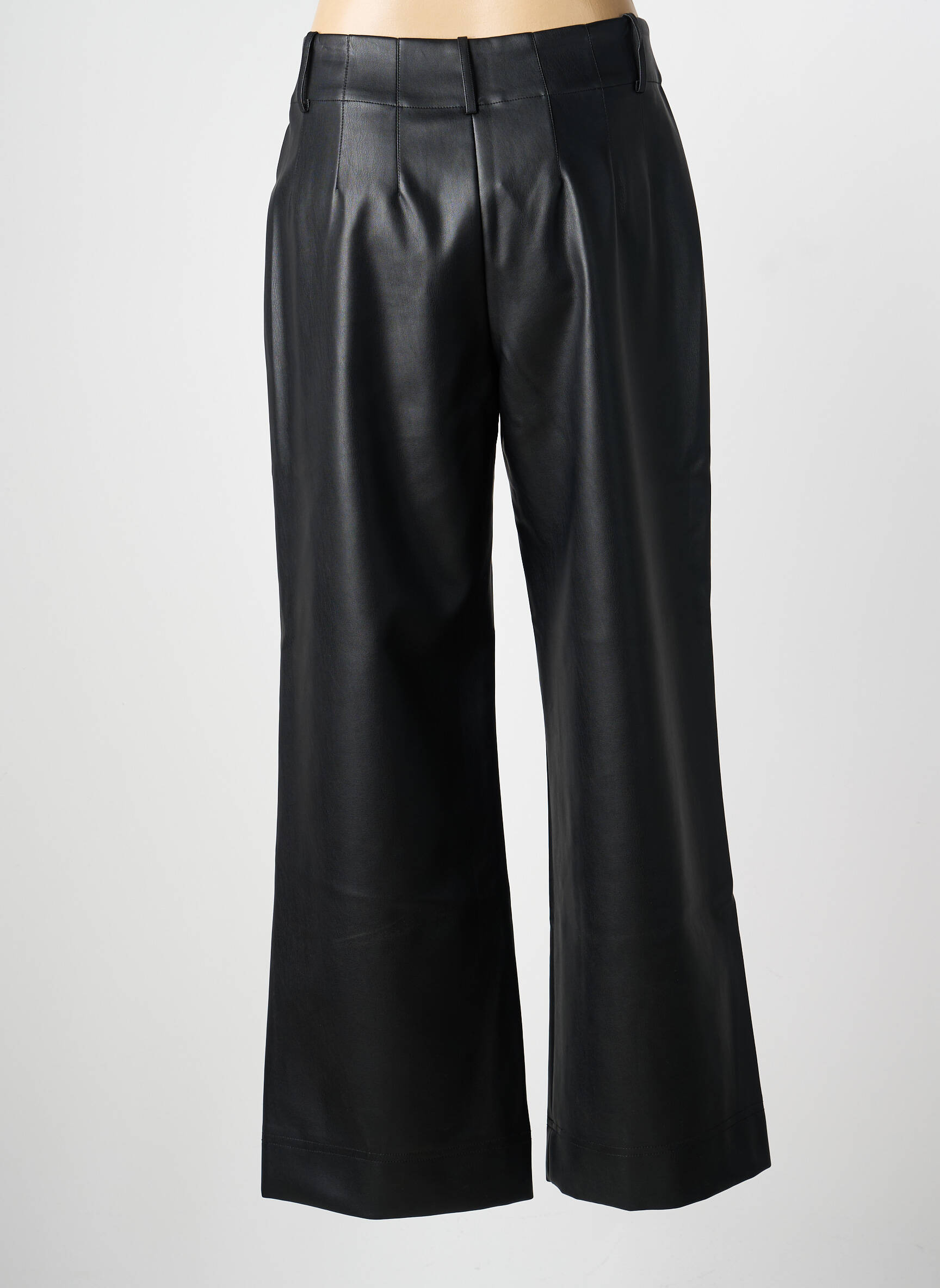 Pantalon larg închidere cu fermoar sub clapetă cu nasturi talie înaltă negru DERHY femeie