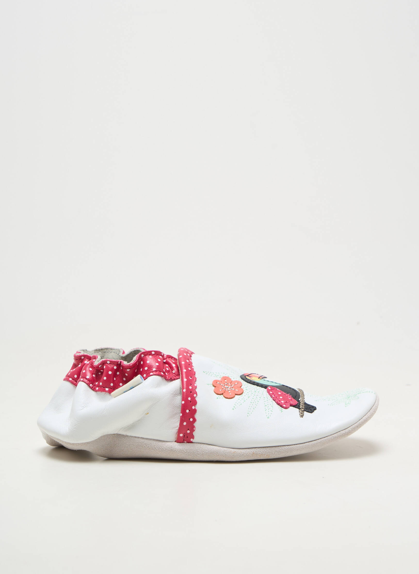 Papuci/pantofi de casă material neted vârf rotund alb ROBEEZ fată
