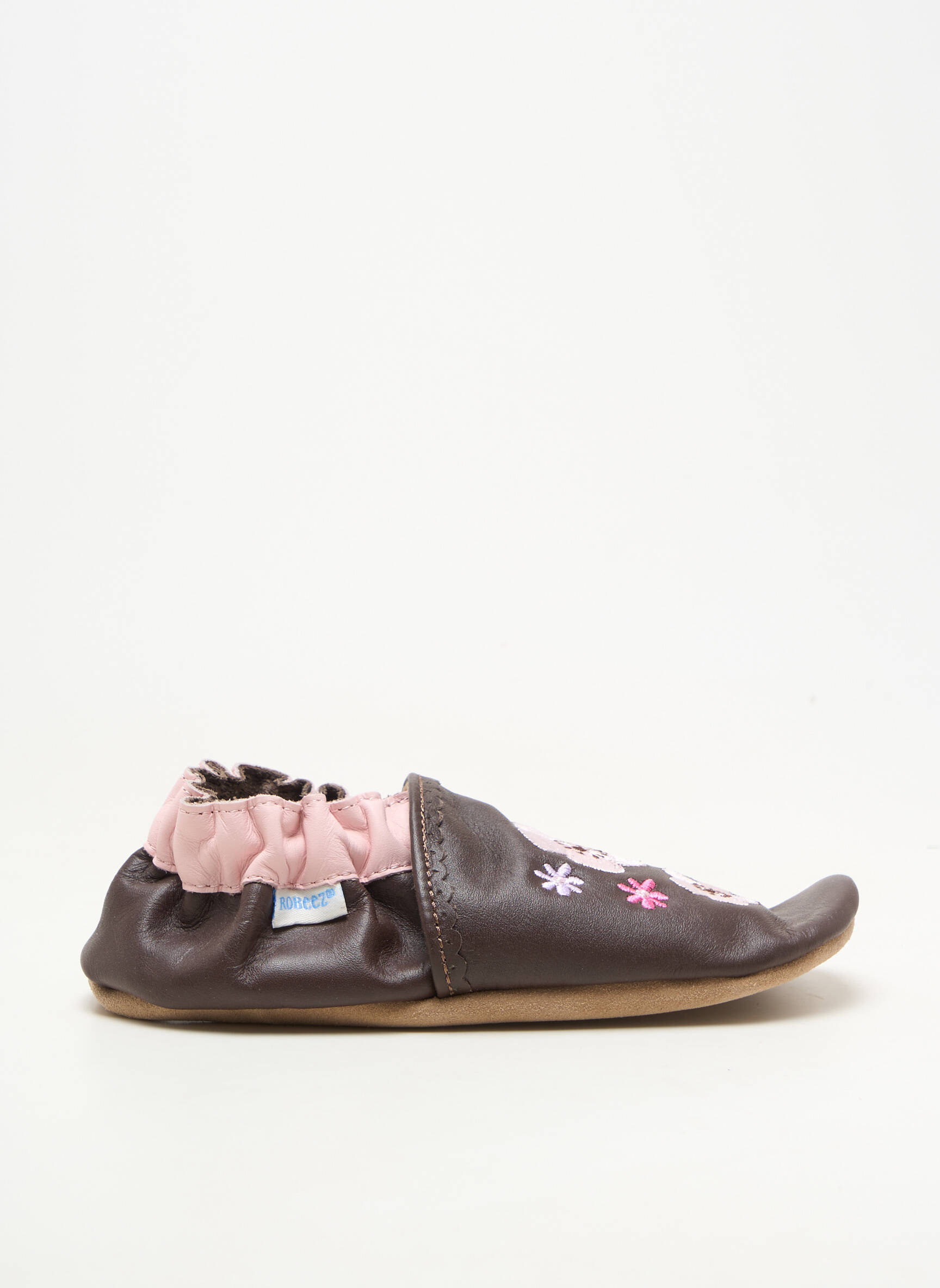 Papuci/pantofi de casă material neted vârf rotund maro ROBEEZ fată