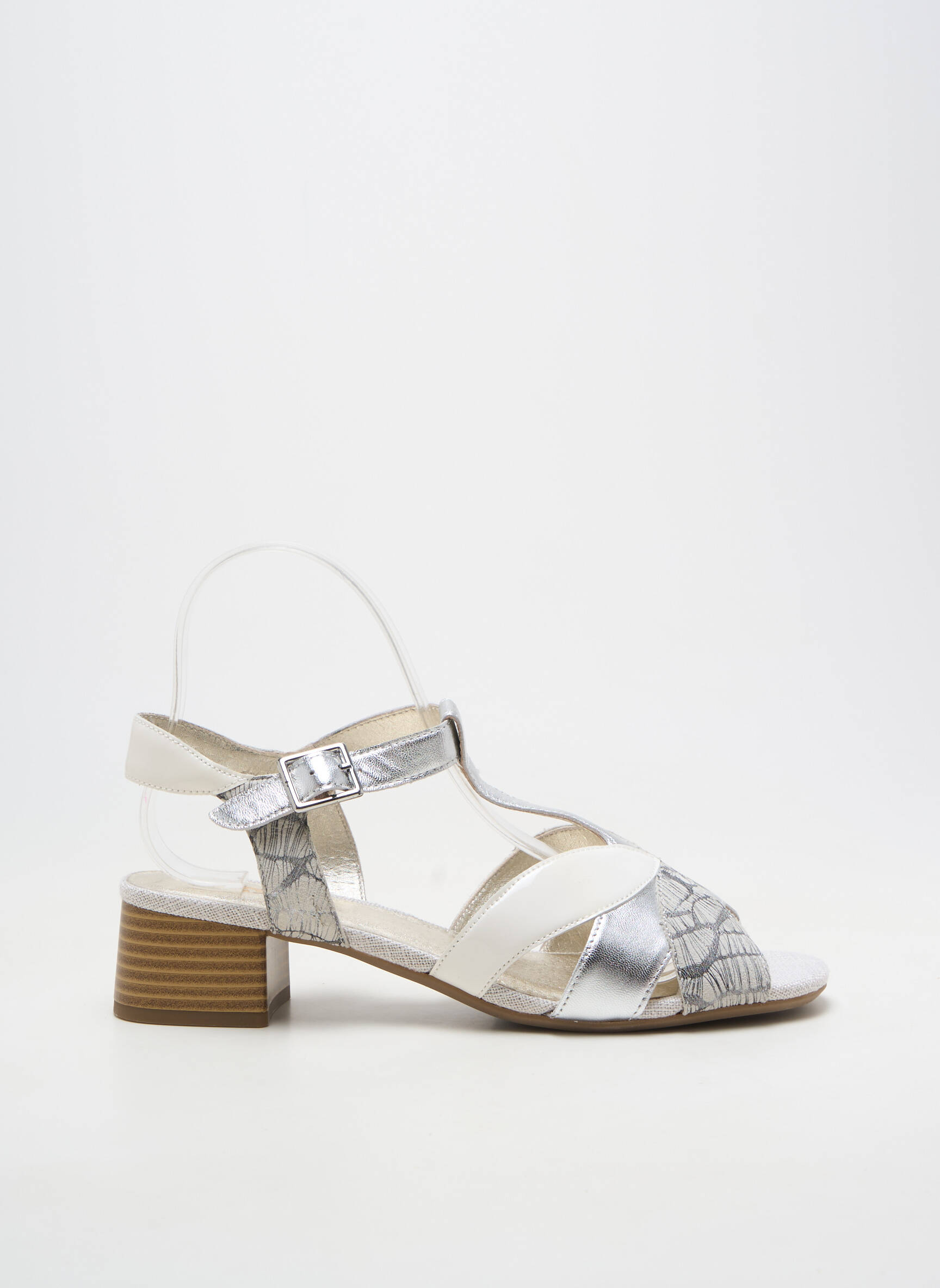 Sandale/pantofi decupați material neted toc de 4 la 6 cm argintiu SWEET femeie