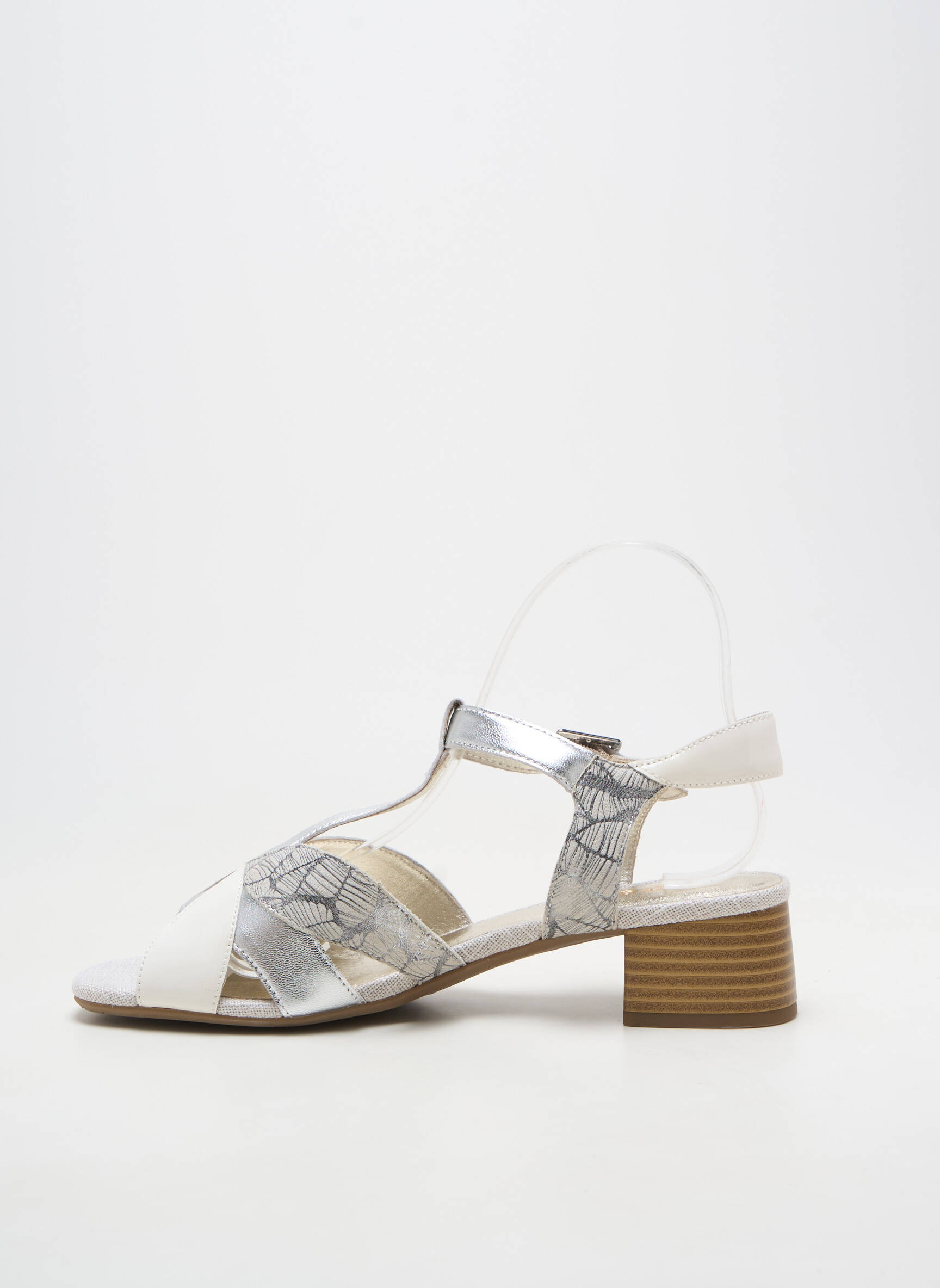 Sandale/pantofi decupați material neted toc de 4 la 6 cm argintiu SWEET femeie