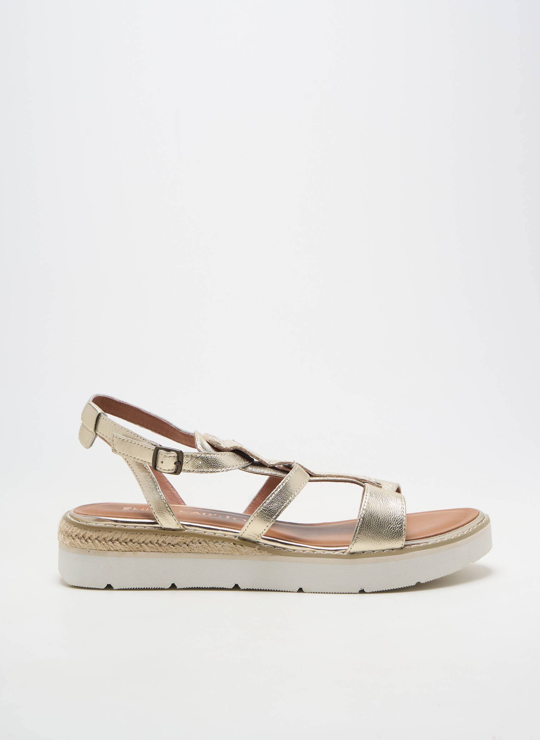 Sandale/pantofi decupați material neted toc plat până la 3 cm auriu EMILIE KARSTON femeie