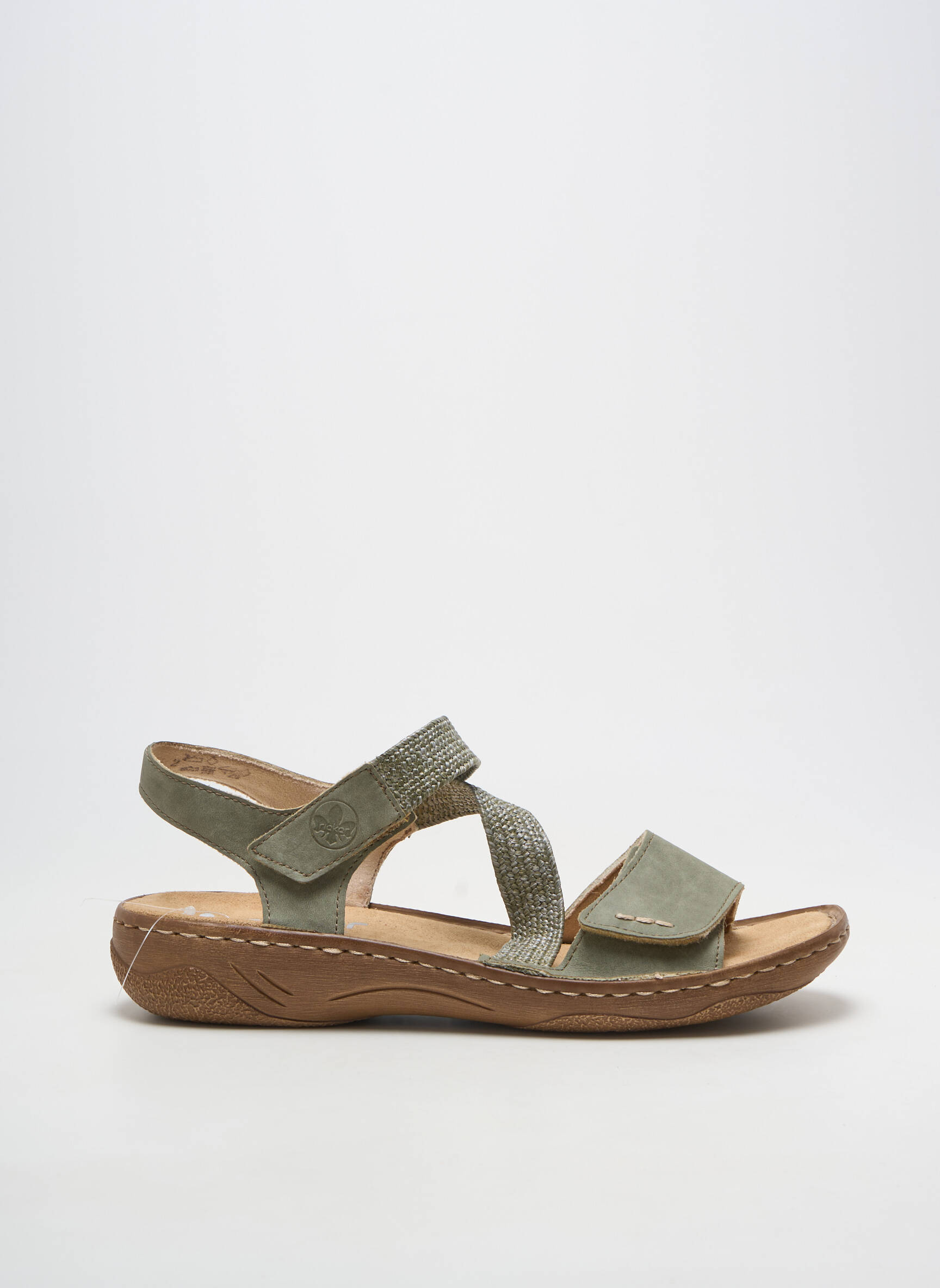 Sandale/pantofi decupați material neted toc plat până la 3 cm verde RIEKER femeie