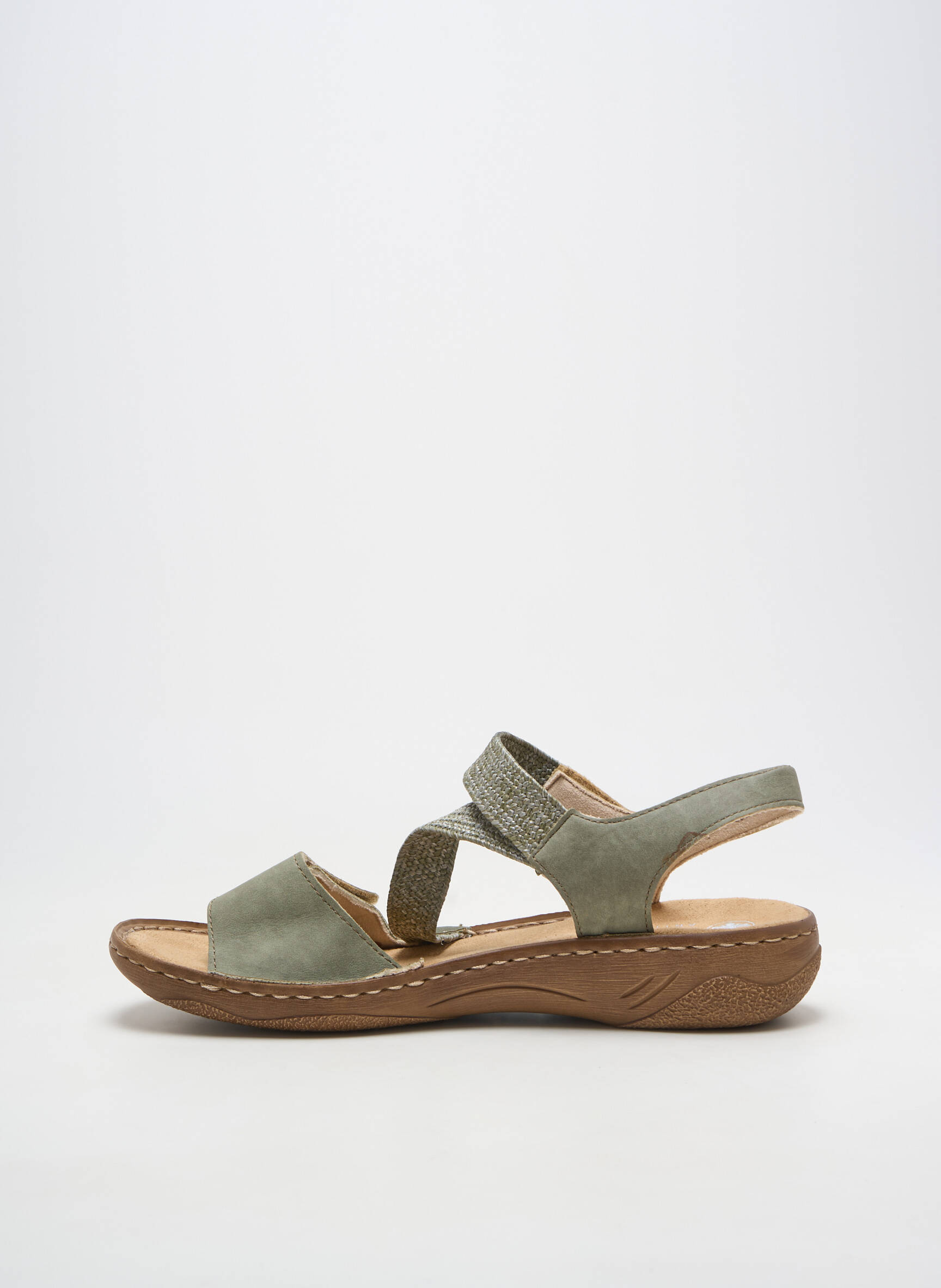 Sandale/pantofi decupați material neted toc plat până la 3 cm verde RIEKER femeie