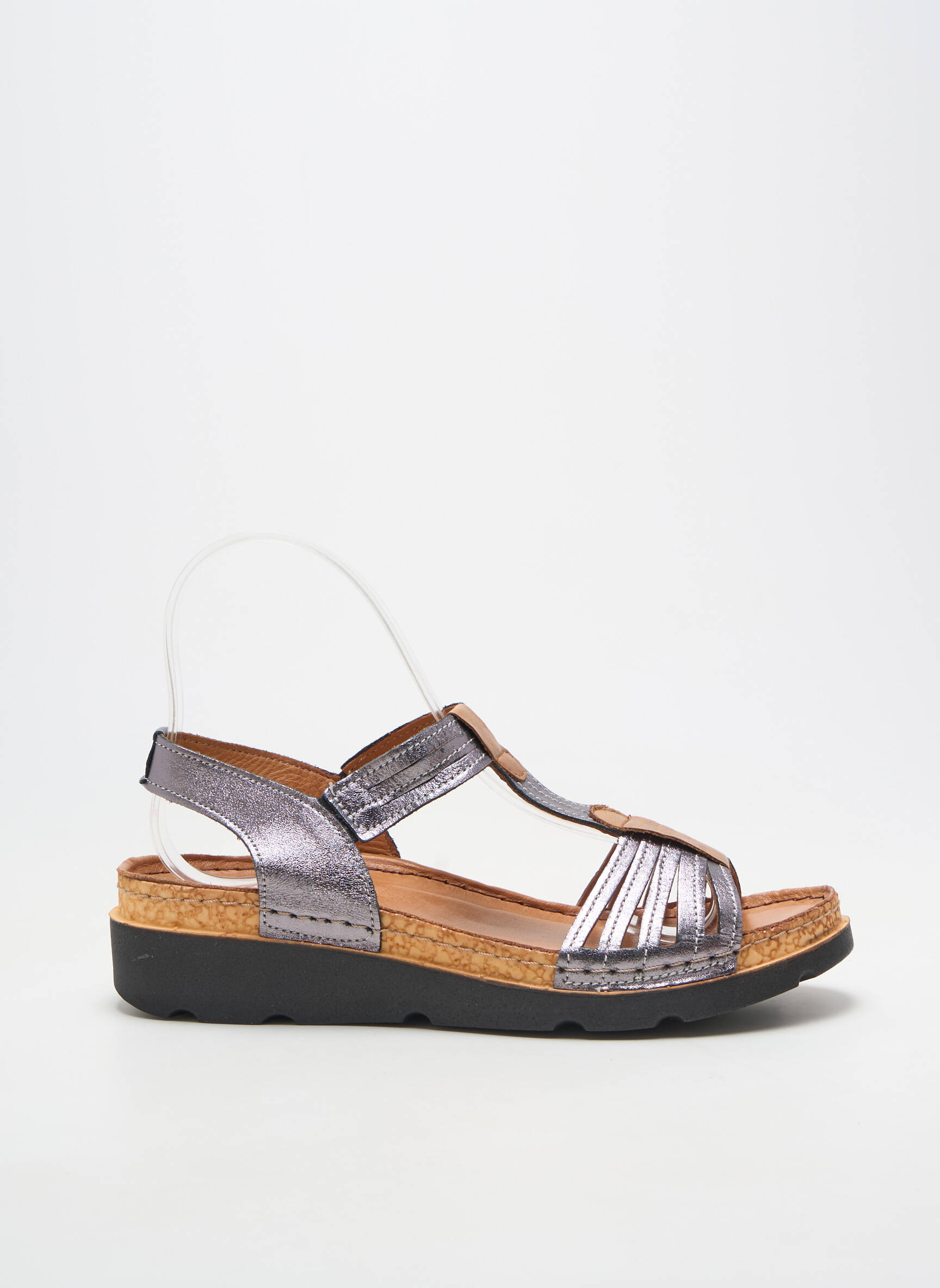 Sandale/pantofi decupați material neted toc de 4 la 6 cm gri KARYOKA femeie