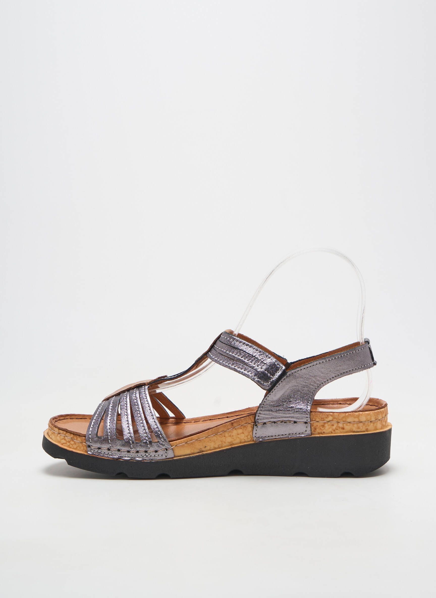 Sandale/pantofi decupați material neted toc de 4 la 6 cm gri KARYOKA femeie