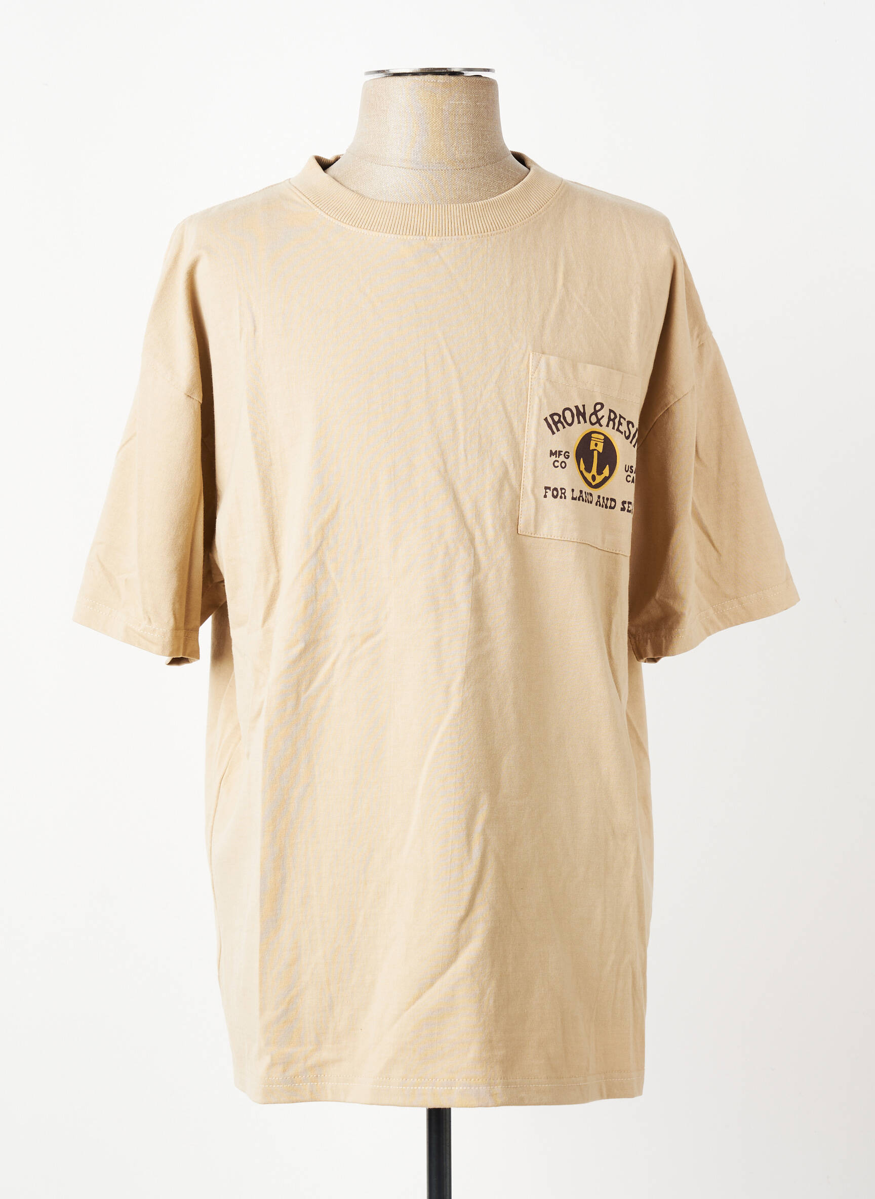 Tricou croială dreaptă mâneci scurte bej IRON AND RESIN bărbat