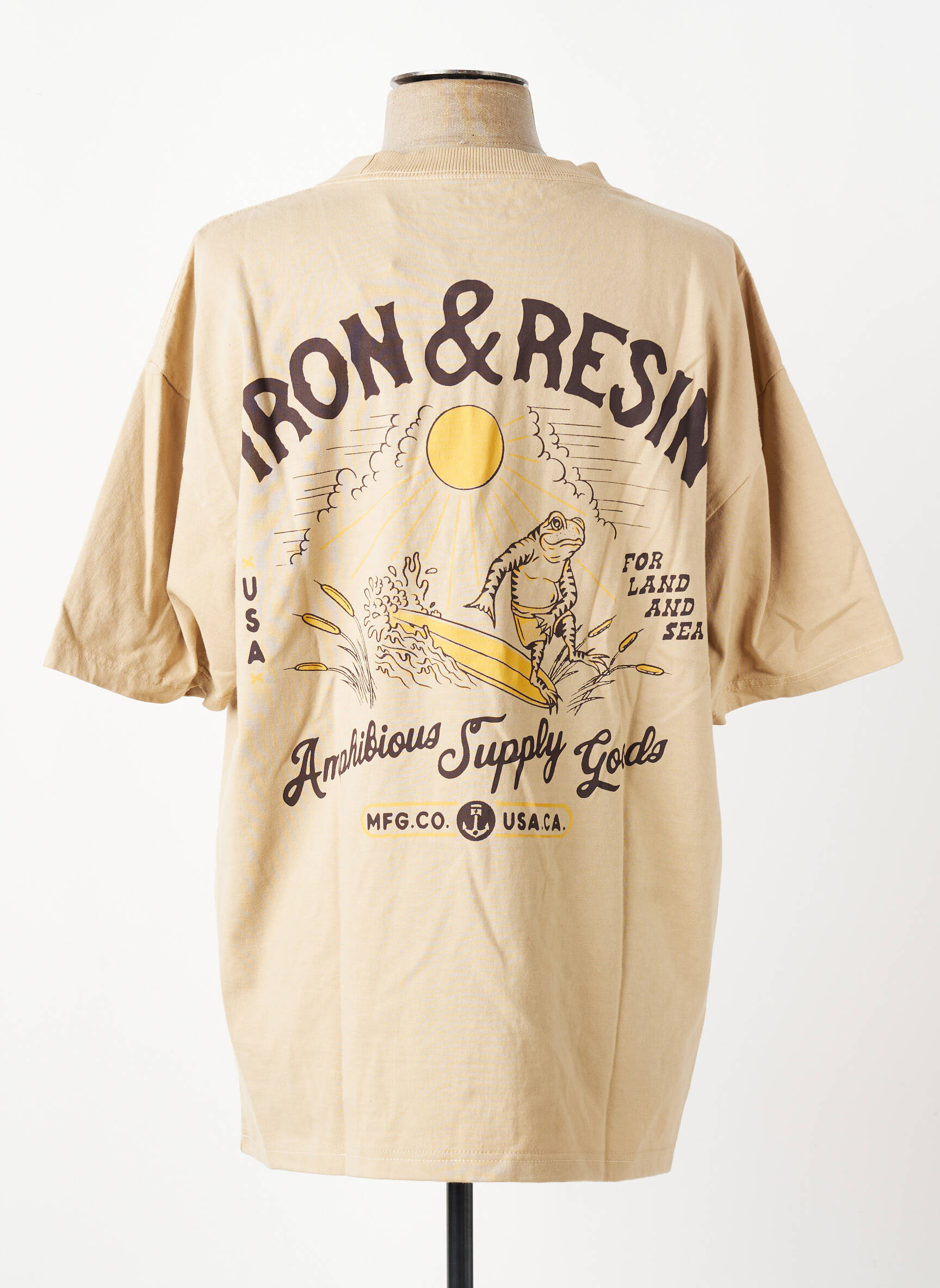 Tricou croială dreaptă mâneci scurte bej IRON AND RESIN bărbat