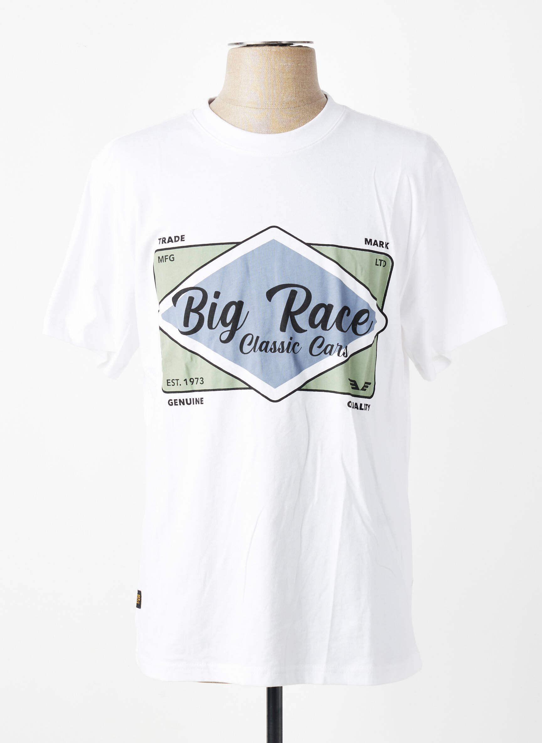 Tricou serigrafie flockată mâneci scurte alb DAYTONA bărbat
