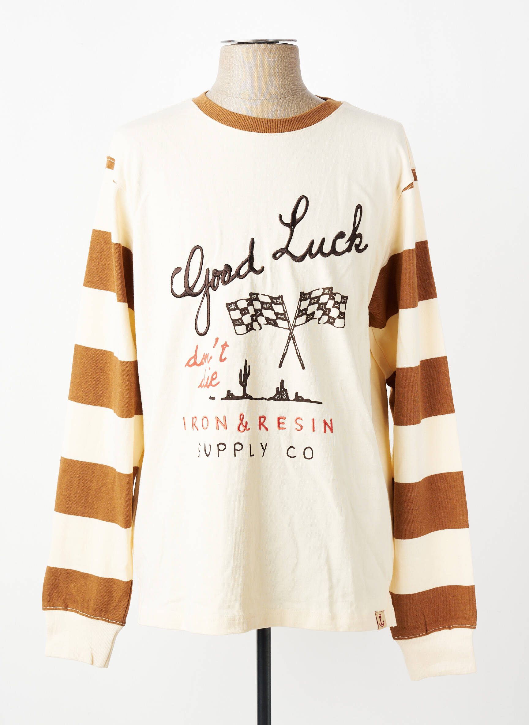 Tricou broderie mâneci lungi bej IRON AND RESIN bărbat