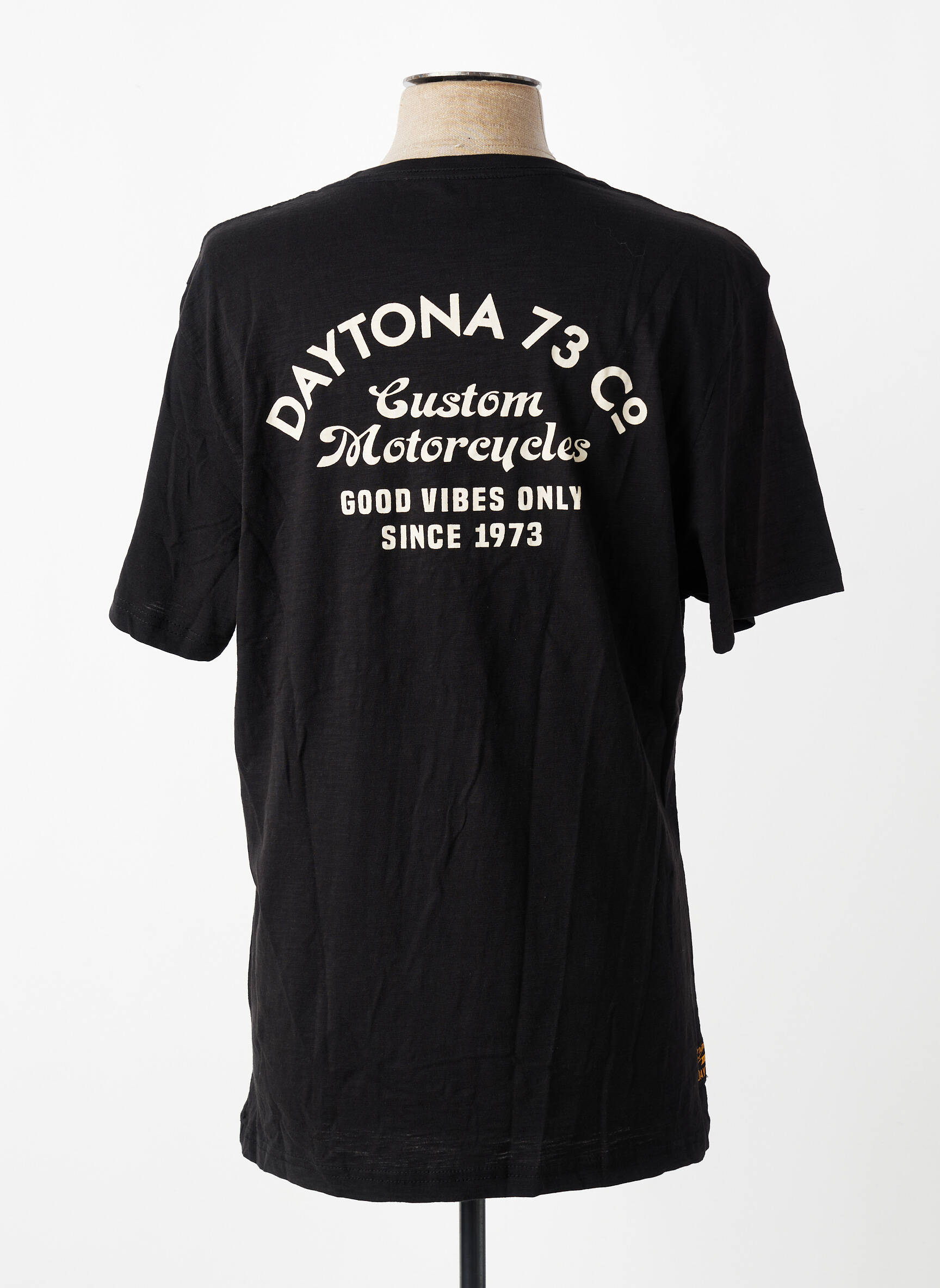 Tricou croială dreaptă mâneci scurte negru DAYTONA bărbat