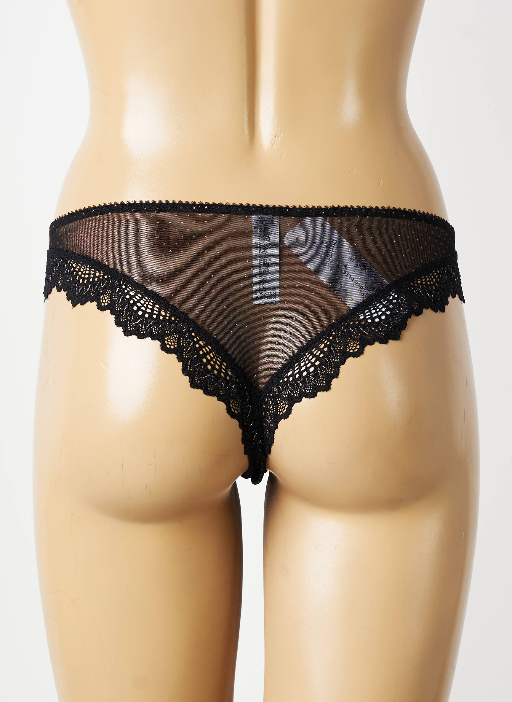 Tanga efect material satinat negru ANTIGEL femeie