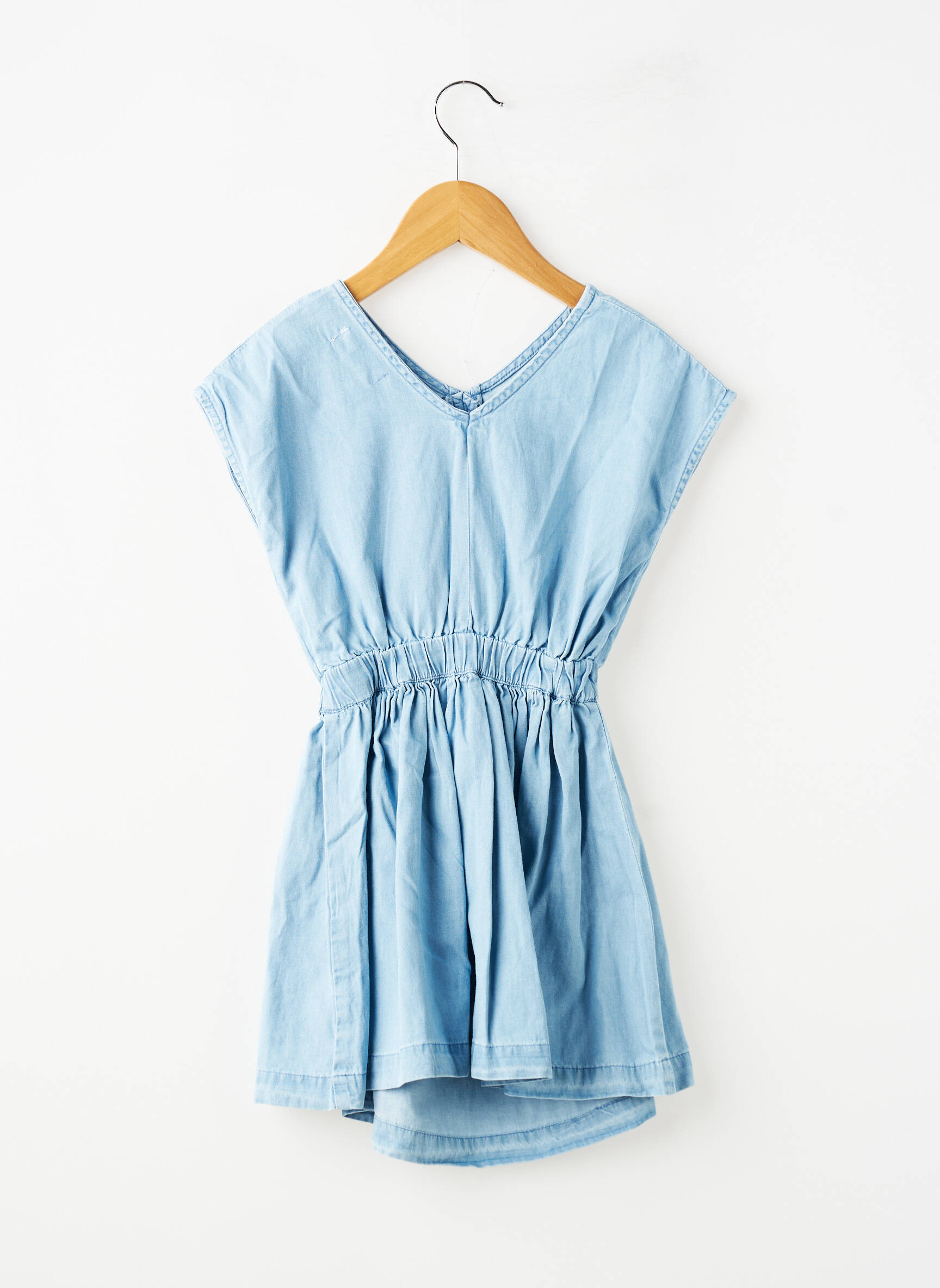 Rochie scurtă țesătură poplin mâneci scurte albastru ZY fată