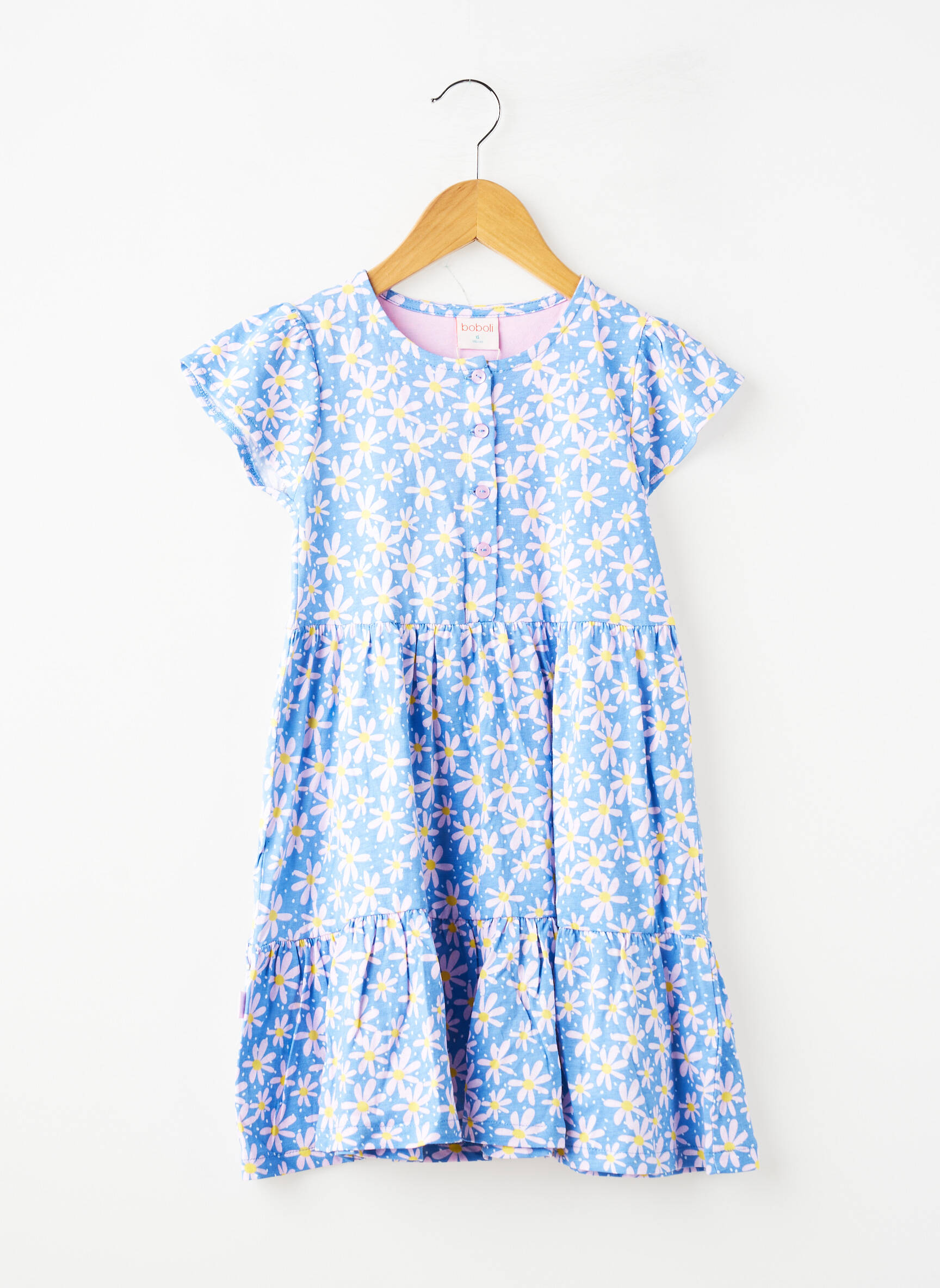 Rochie scurtă plasă fină mâneci scurte albastru BOBOLI fată