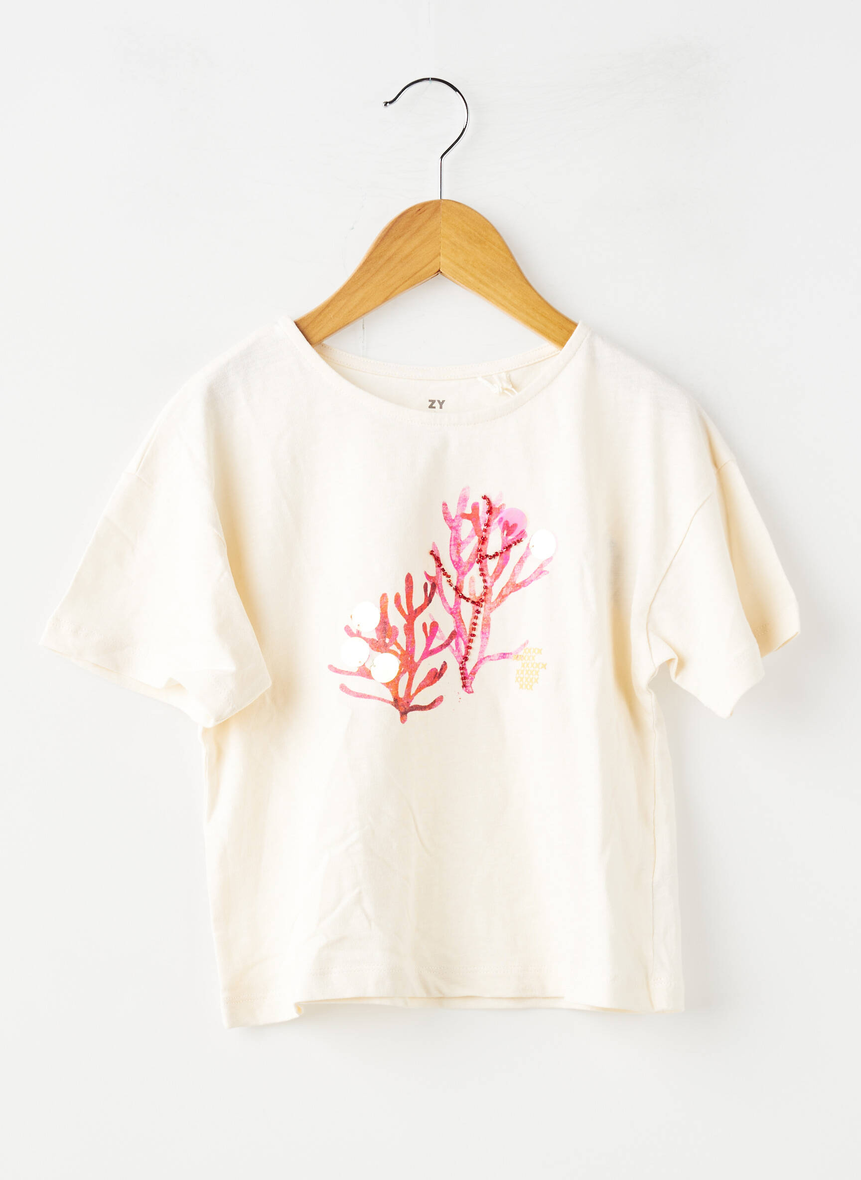 Tricou croială dreaptă mâneci scurte bej ZY fată