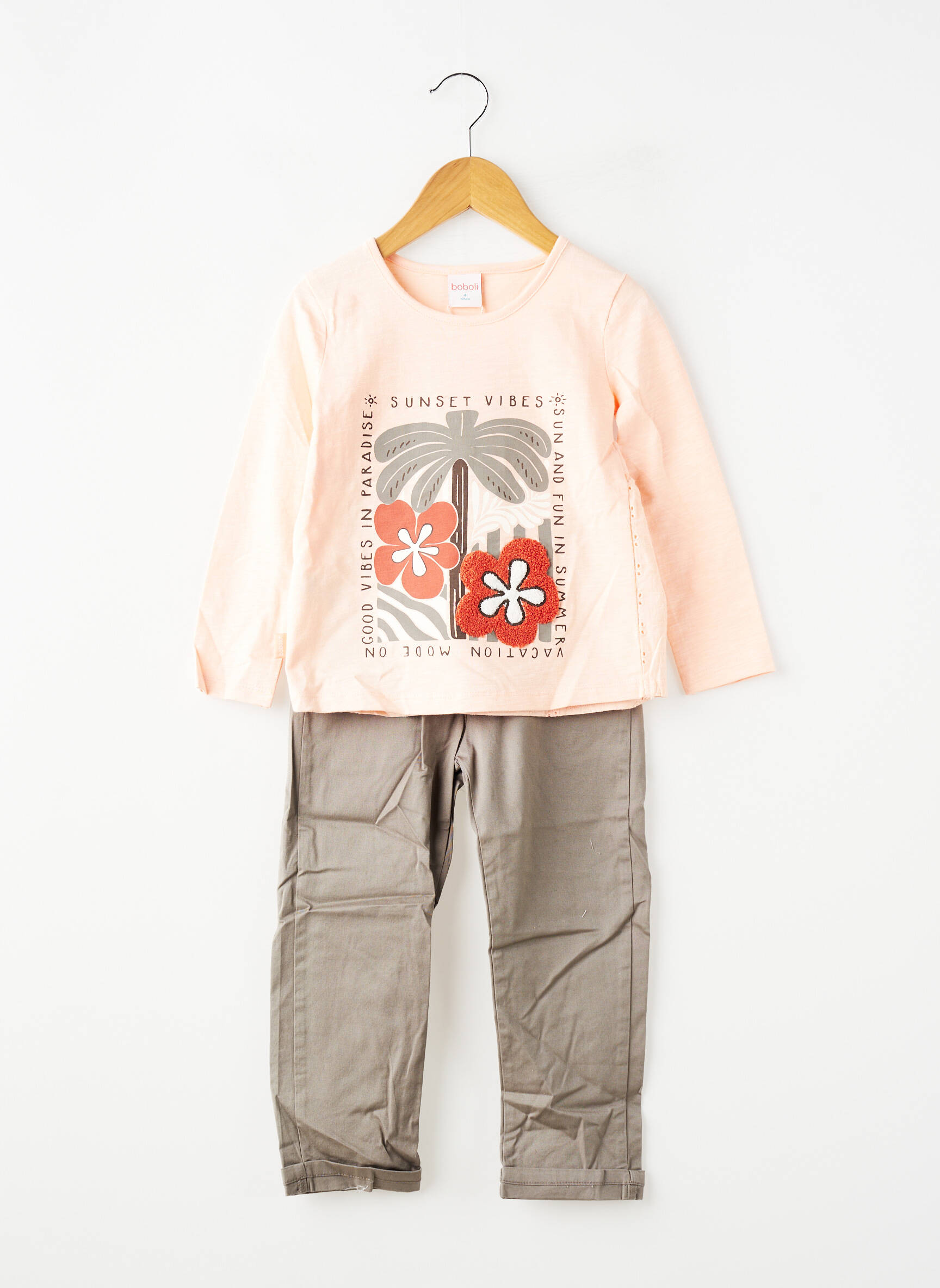 Set pantaloni croială dreaptă roz BOBOLI fată