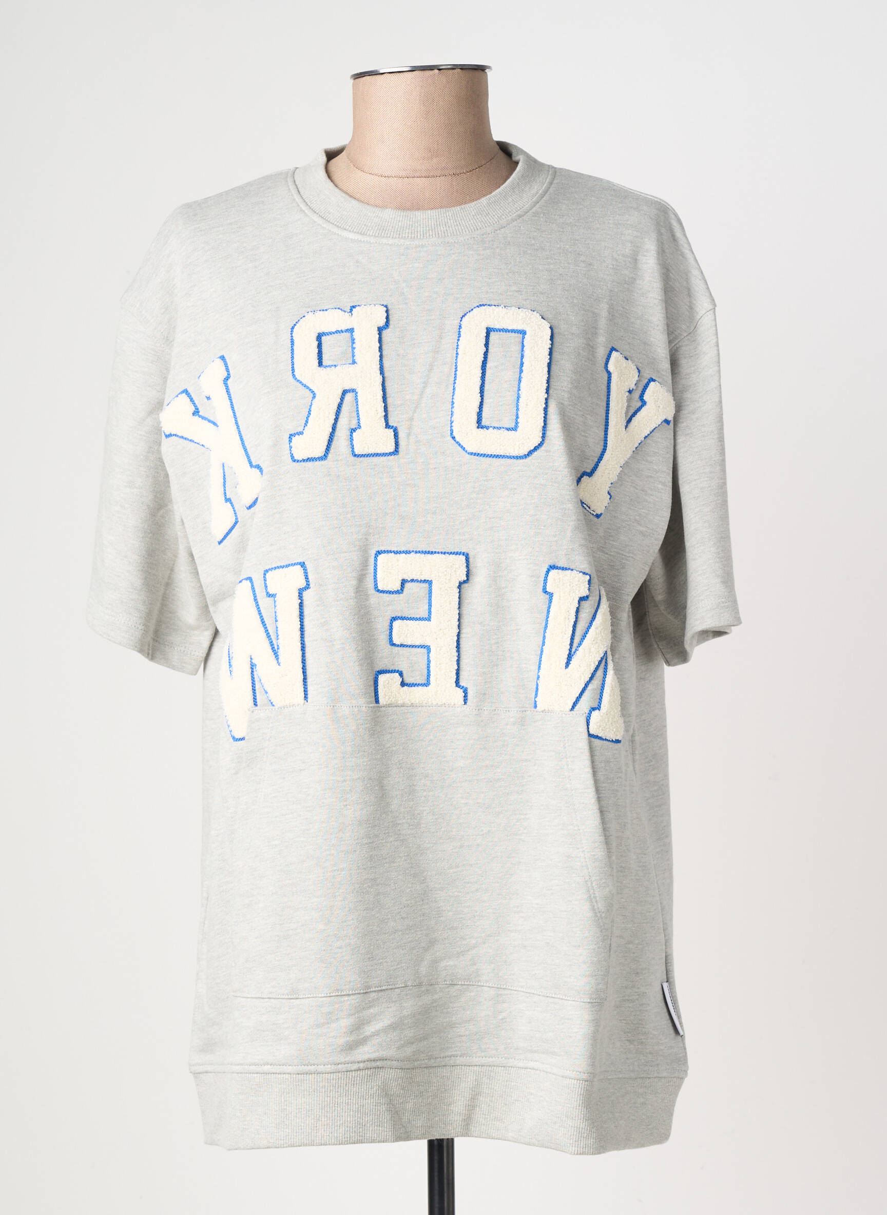 Tricou croială dreaptă mâneci scurte gri LE TEMPS DES CERISES fată