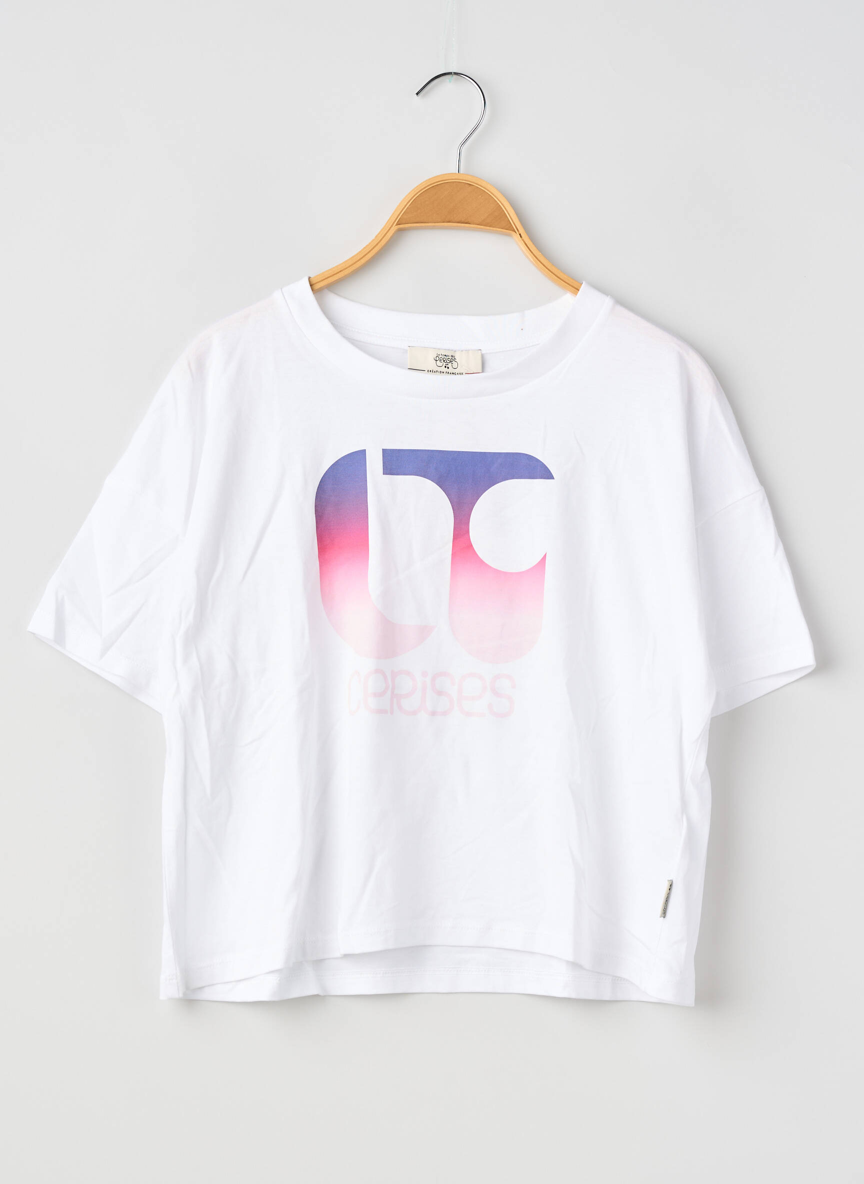 Tricou serigrafie flockată mâneci scurte alb LE TEMPS DES CERISES băiat