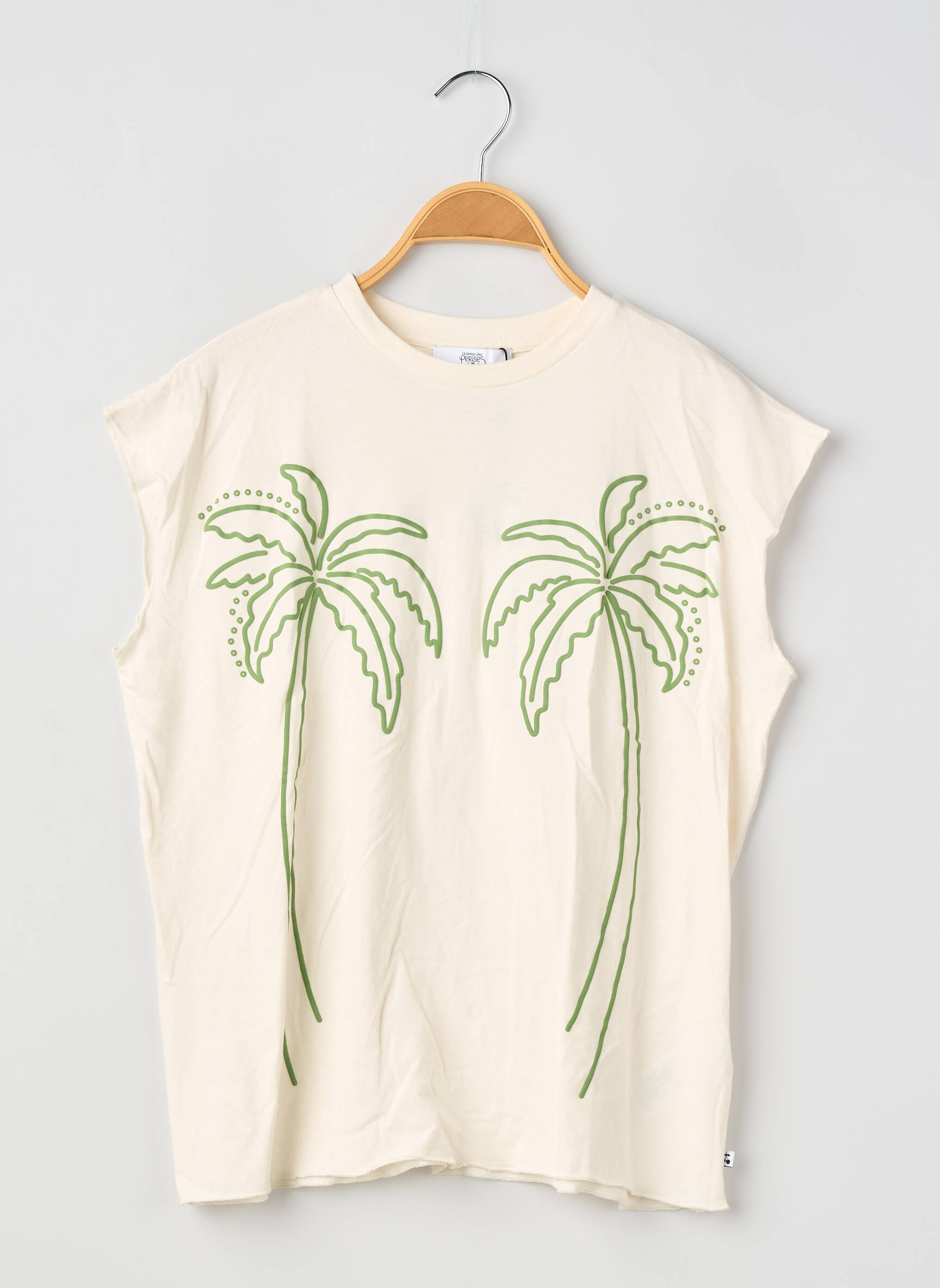 Tricou croială dreaptă mâneci scurte bej LE TEMPS DES CERISES fată