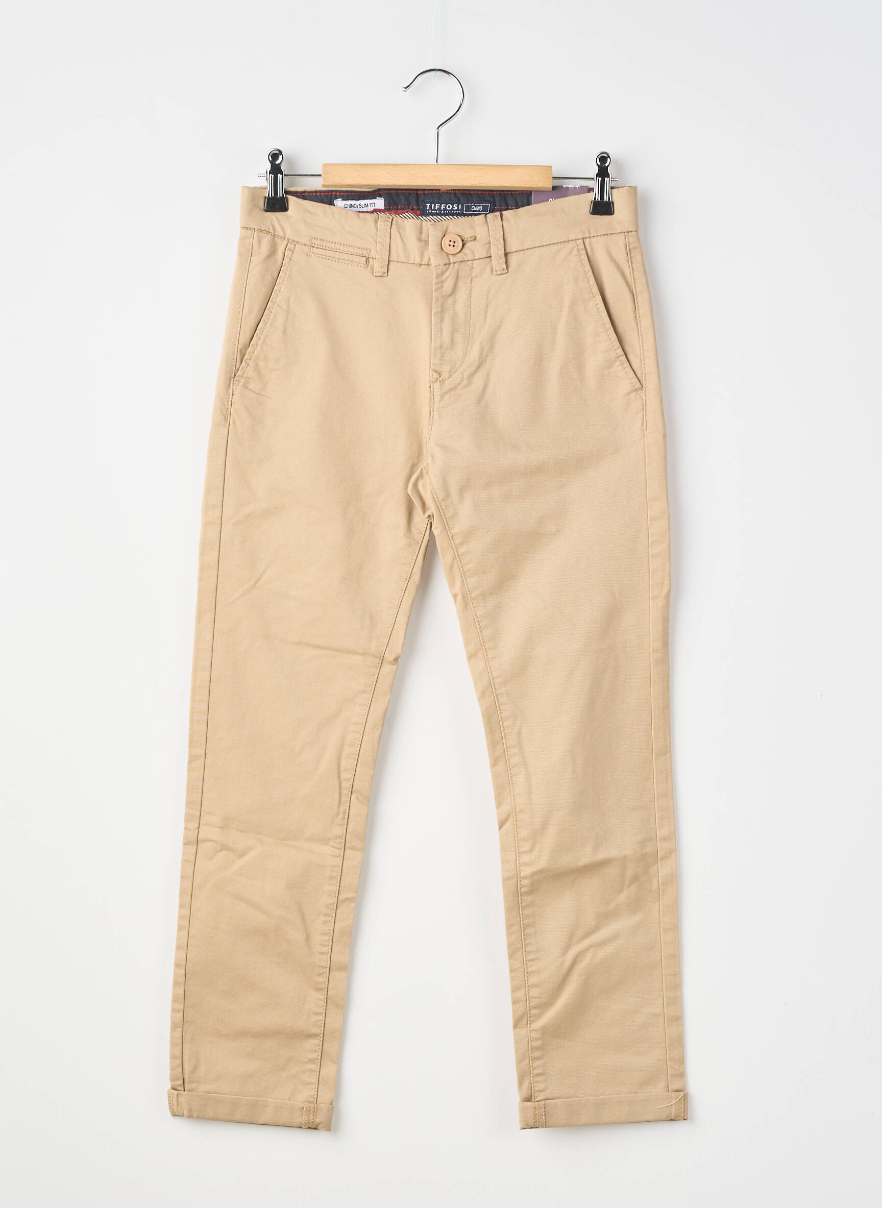 Pantalon chino țesătură poplin mărime reglabilă bej TIFFOSI băiat