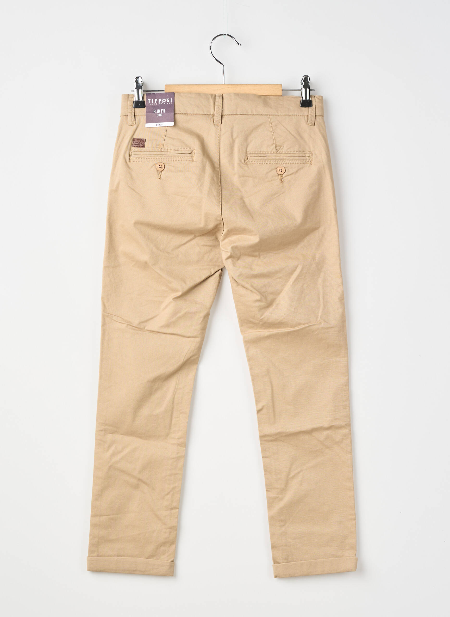 Pantalon chino țesătură poplin mărime reglabilă bej TIFFOSI băiat