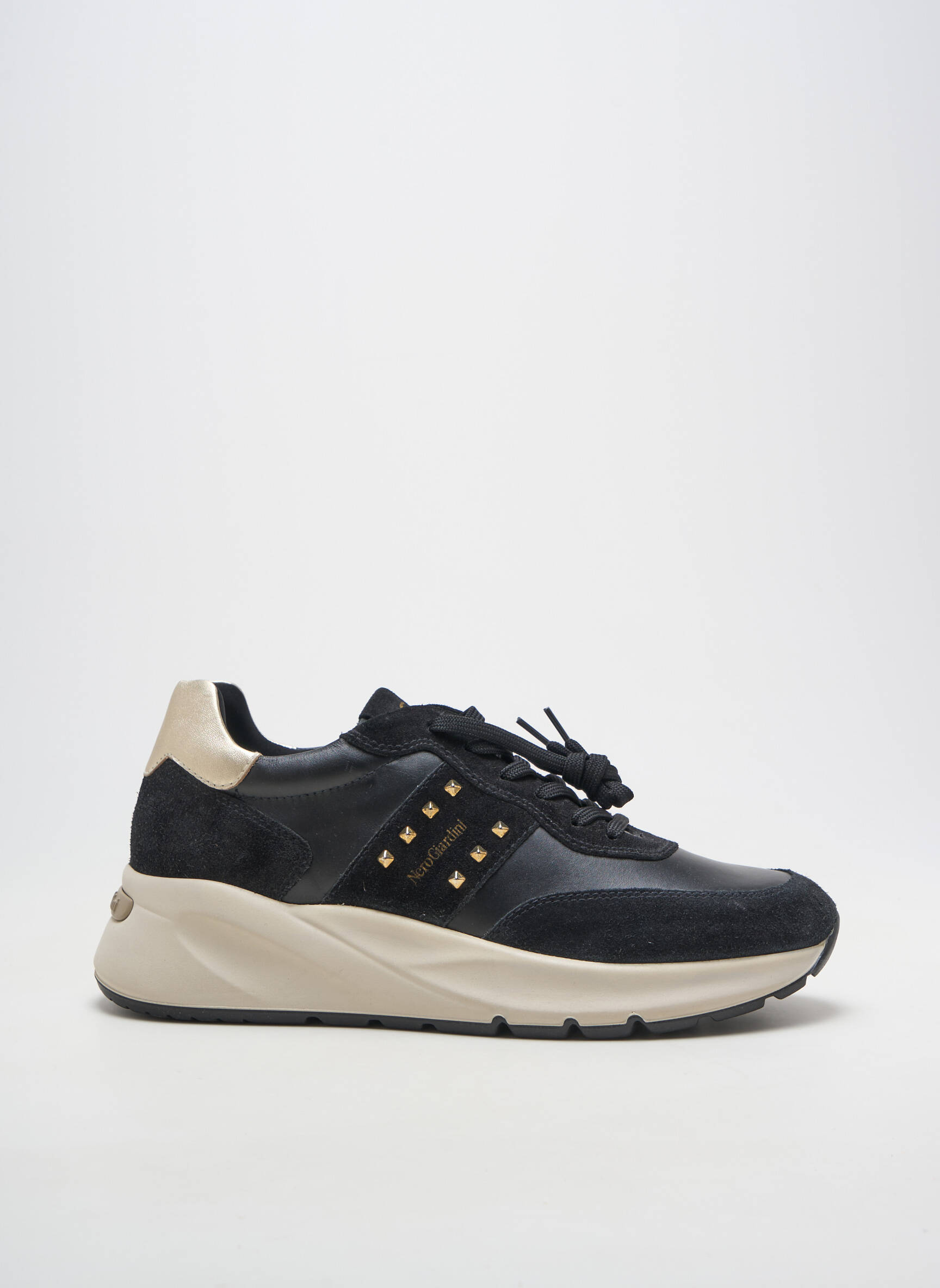 Adidași vârf rotund toc de 4 la 6 cm negru NERO GIARDINI femeie